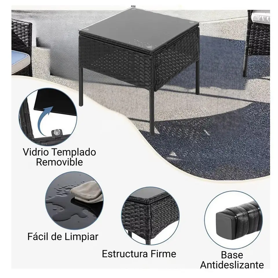 Juego De Terraza Living Ratán Sintético Sally 3 Piezas 8