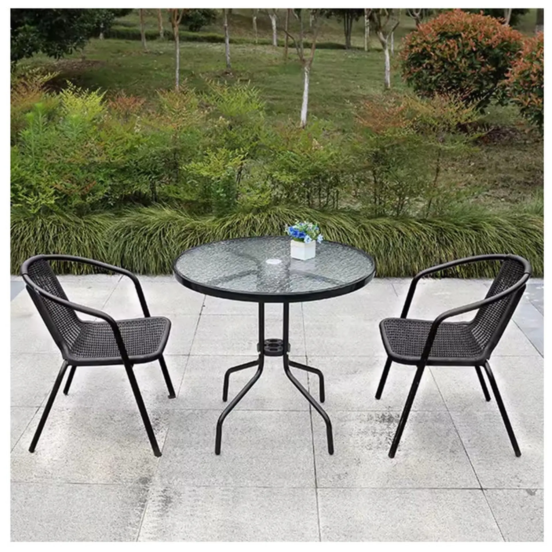 Juego De Terraza De Balcón Comedor Mesa Vidrio Kate 2 Sillas 10