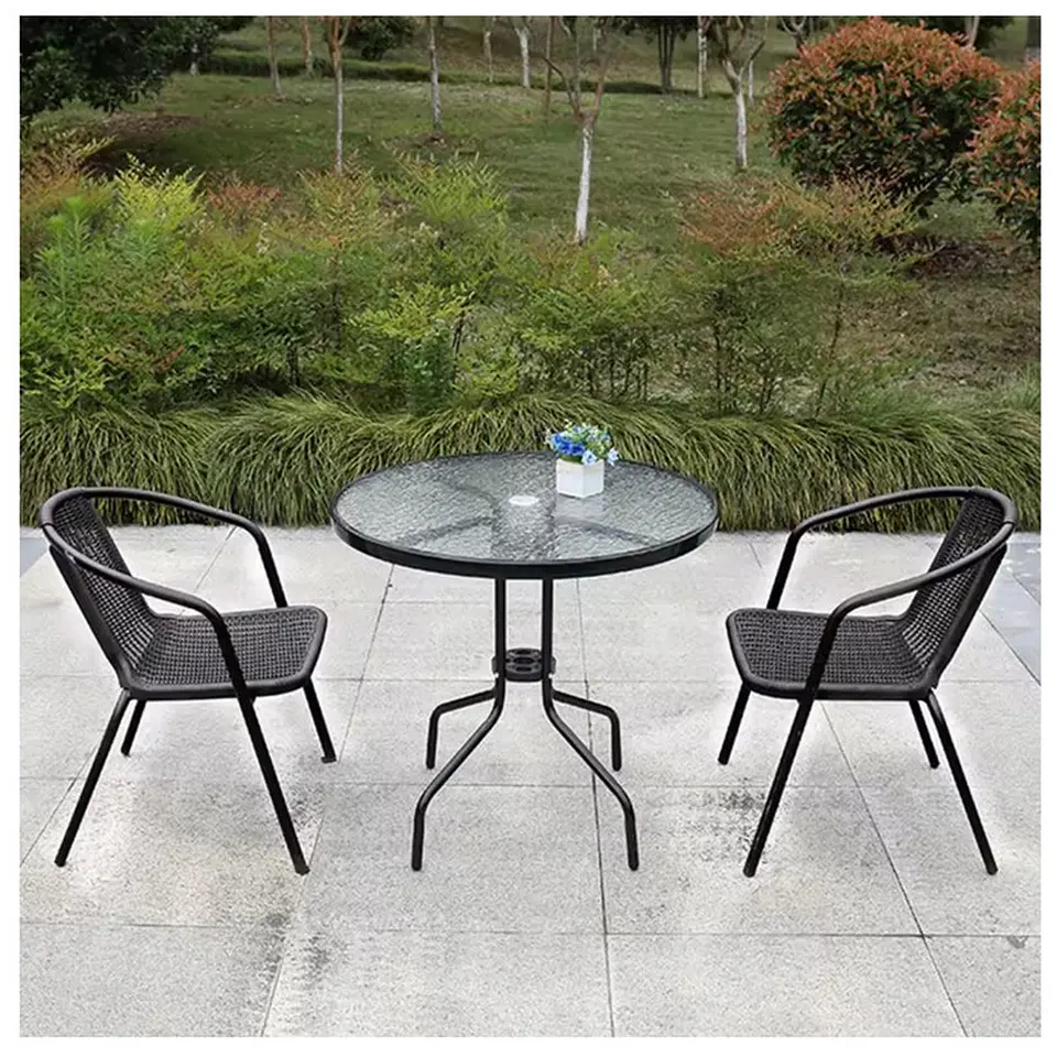 Juego De Terraza De Balcón Comedor Mesa Vidrio Kate 2 Sillas 10