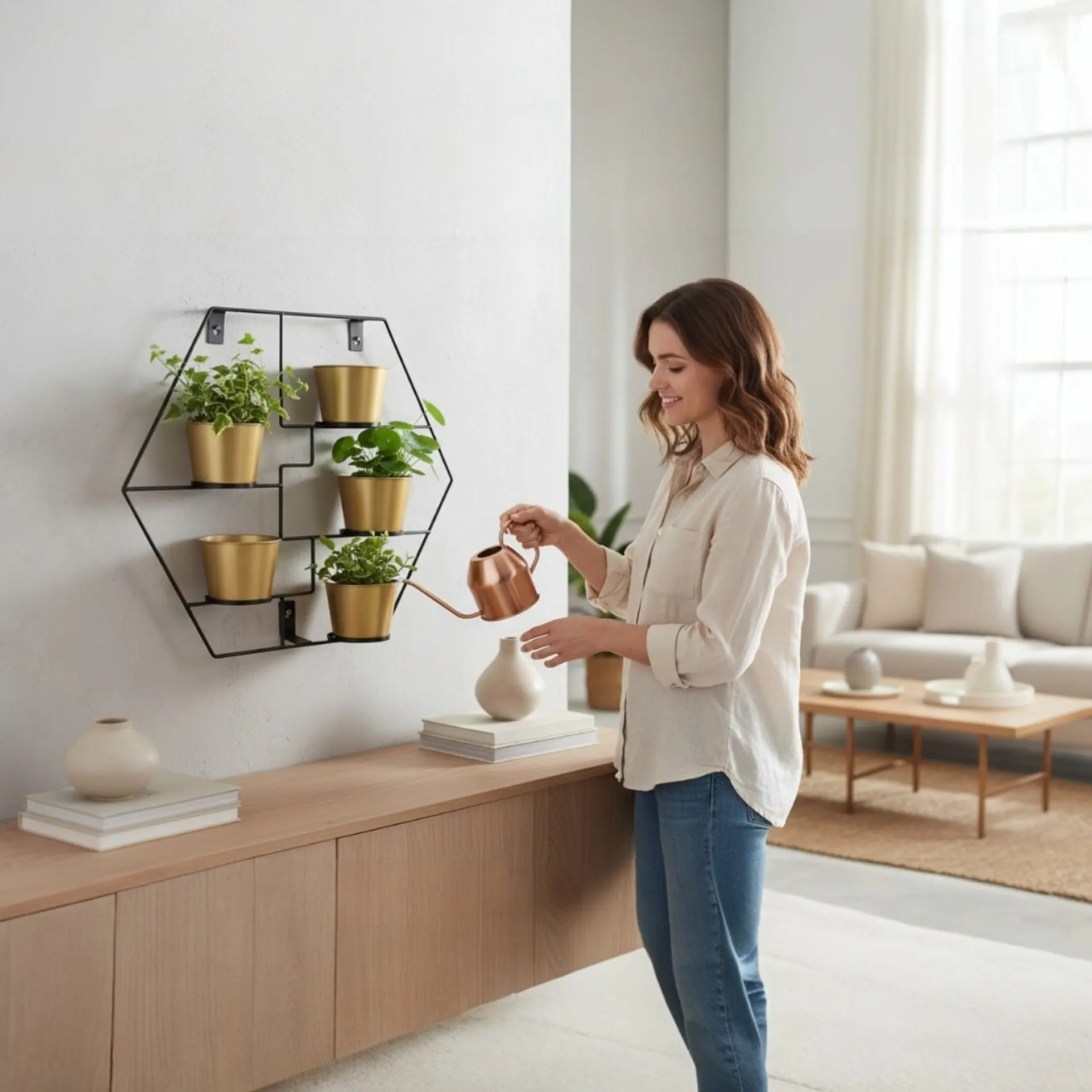 Repisa Flotante Hexagonal Porta Macetero o Vela Deco 56x49x7 1