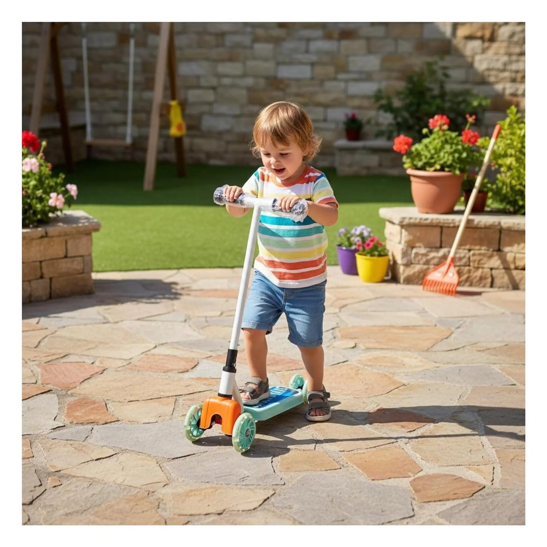 Scooter Infantil 4 Ruedas Ajustable Niño Estable Azul 4
