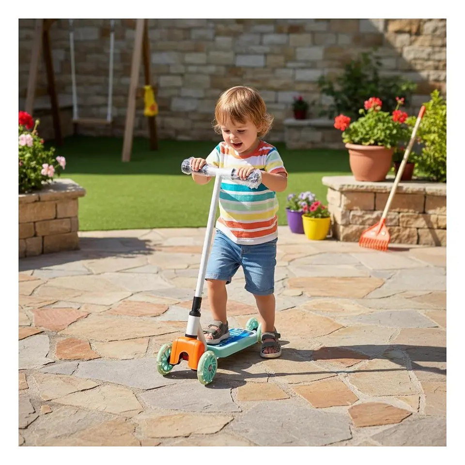 Scooter Infantil 4 Ruedas Ajustable Niño Estable Azul 3