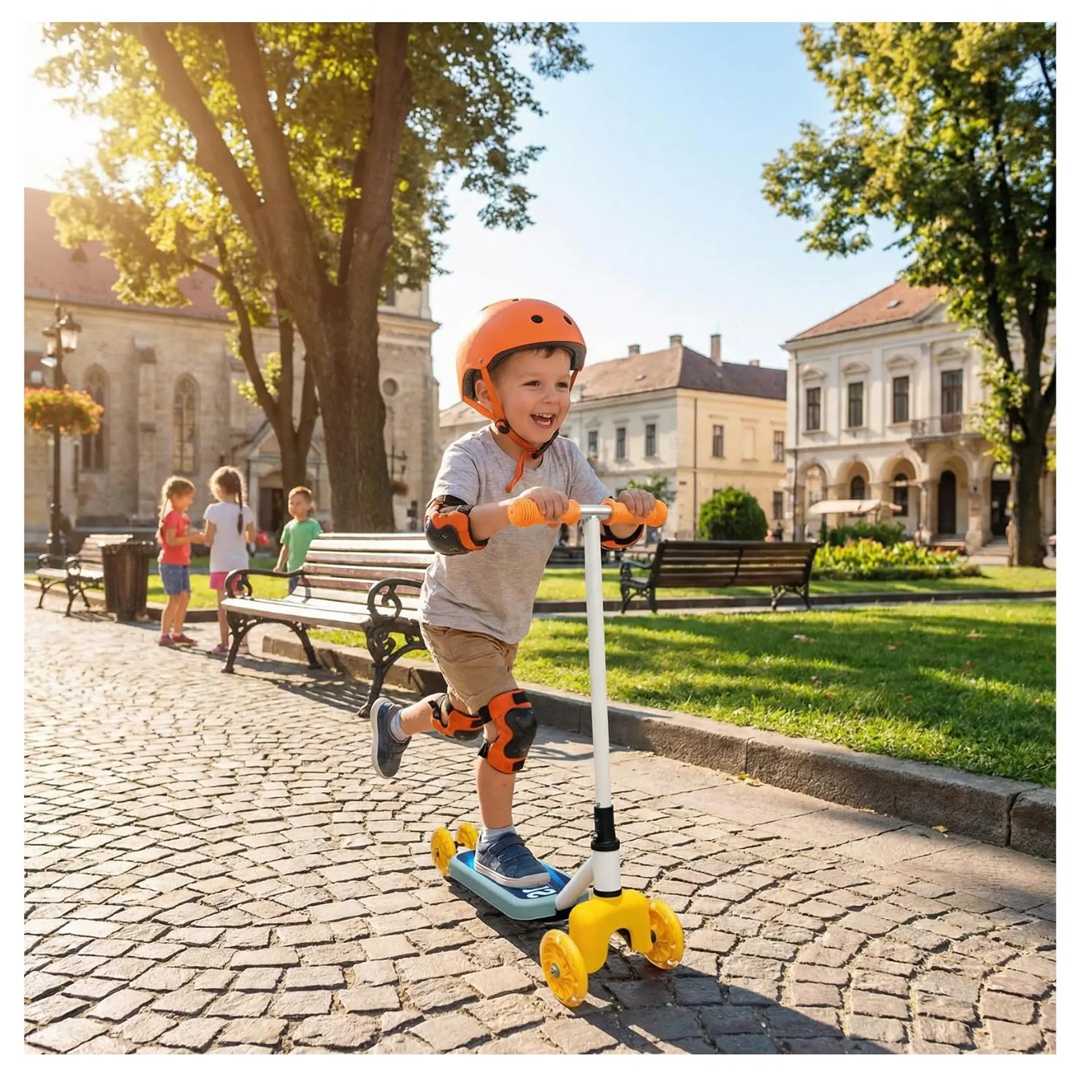 Scooter Infantil 4 Ruedas Ajustable Niño Estable Celeste 4
