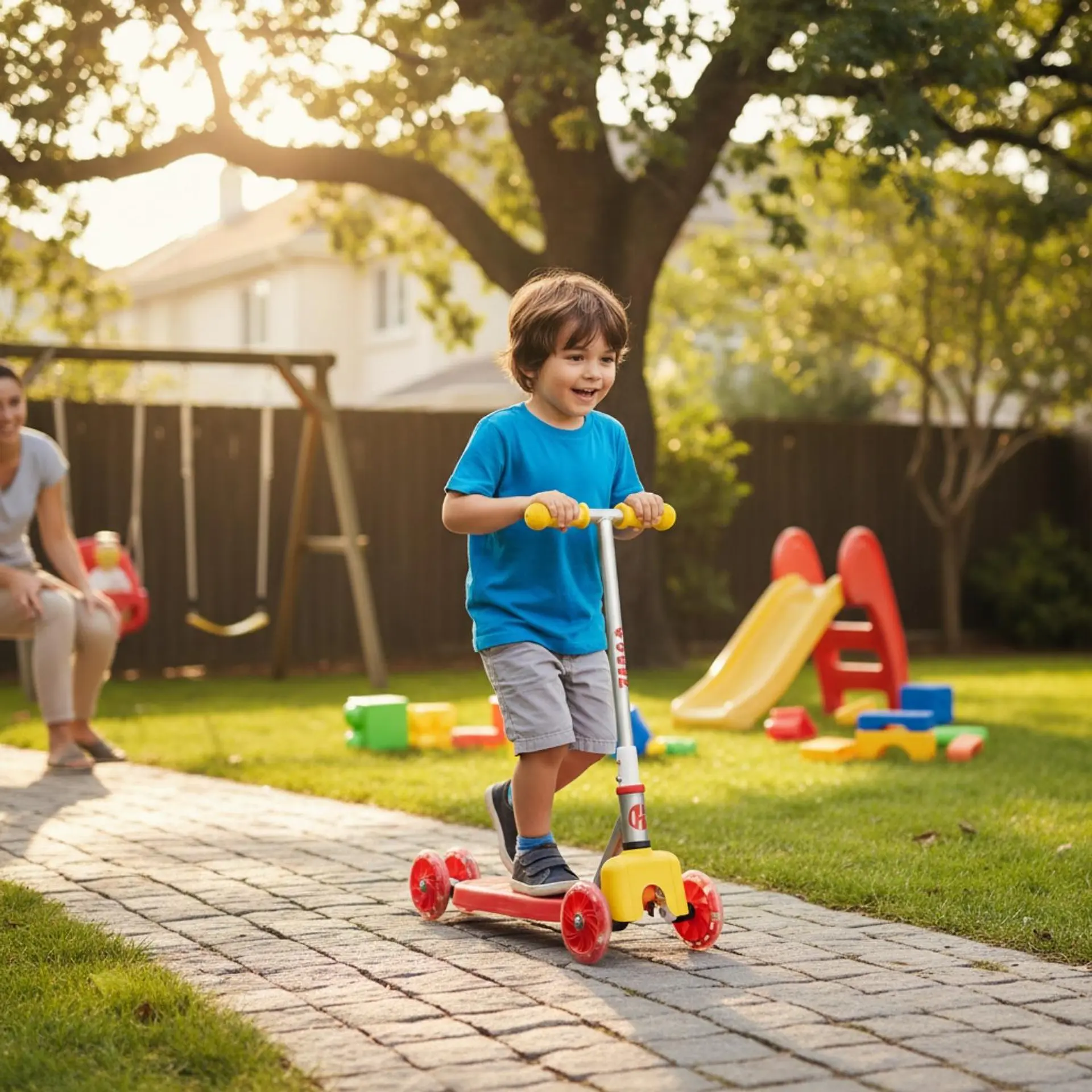 Scooter Infantil 4 Ruedas Ajustable Niño Estable Rojo 4