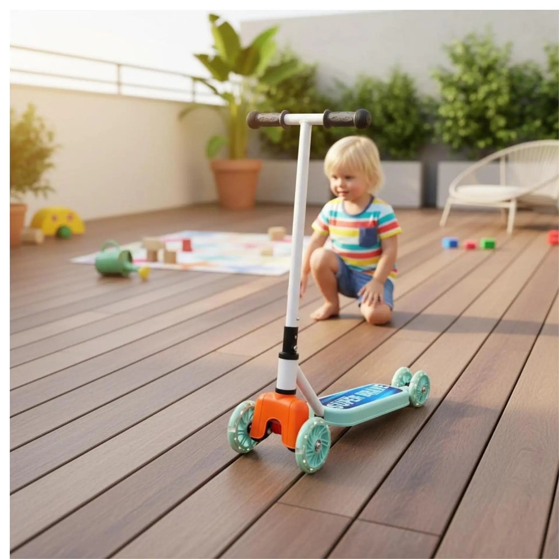 Scooter Infantil 4 Ruedas Ajustable Niño Estable Azul 7