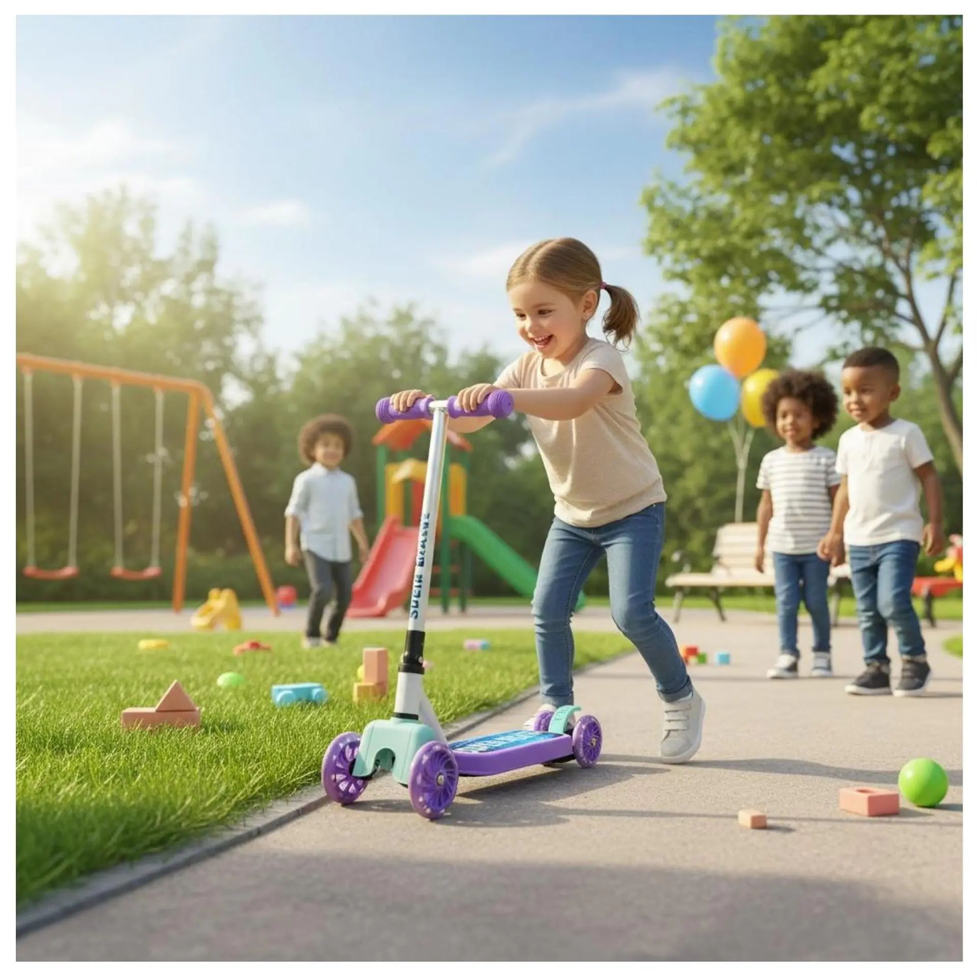 Scooter Infantil 4 Ruedas Ajustable Niño Estable Morado 7