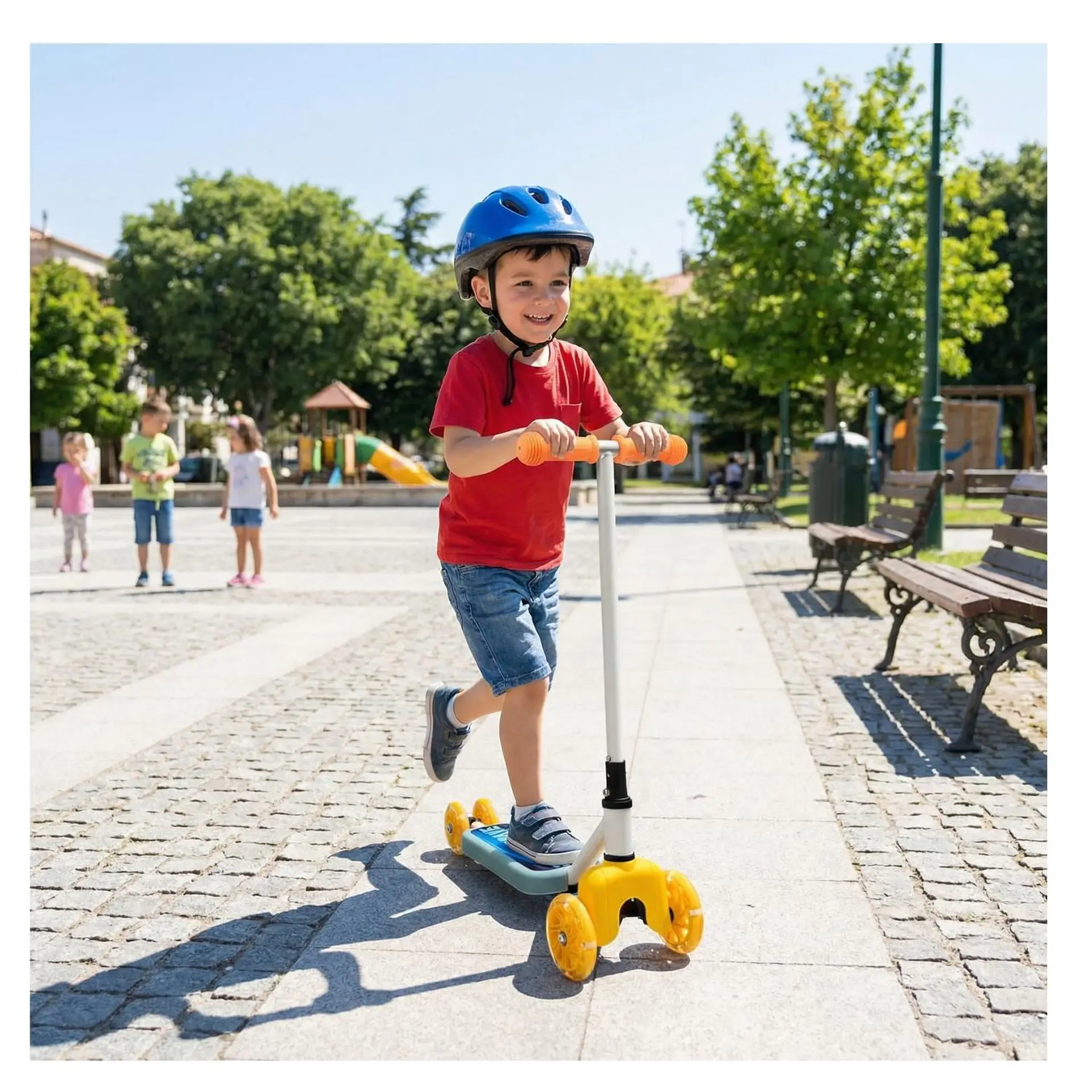 Scooter Infantil 4 Ruedas Ajustable Niño Estable Celeste 7