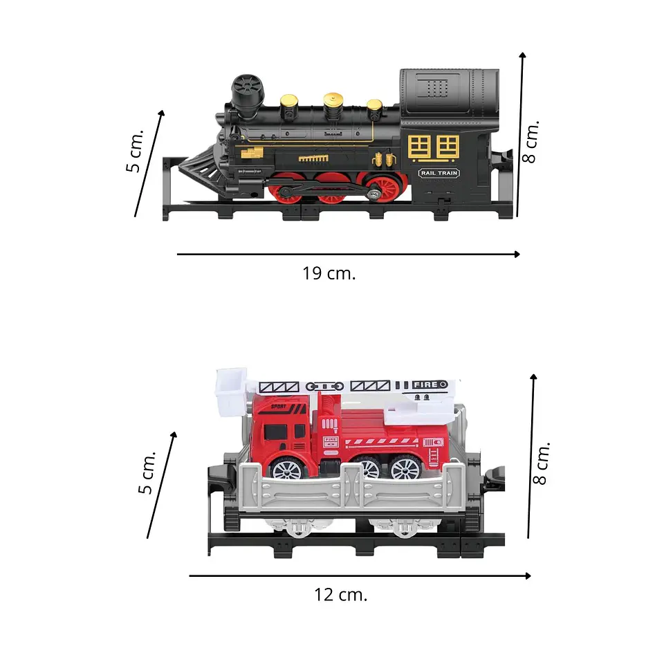 Tren De Juguete Pista 4 Vagones Bomberos Luz Sonido Humo 11