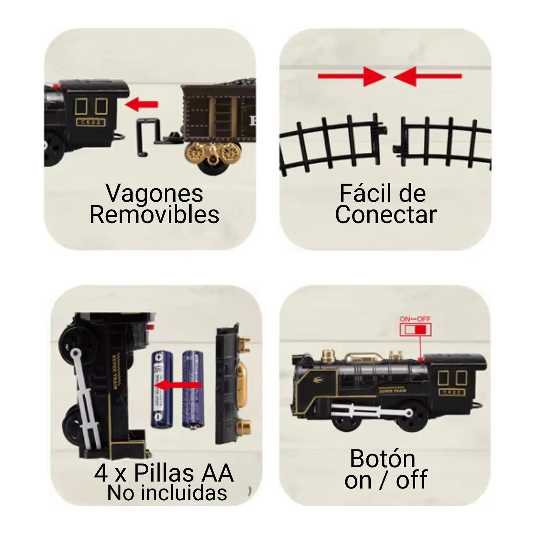 Tren De Juguete Pista 4 Vagones Rescate Luz Sonido Humo 16