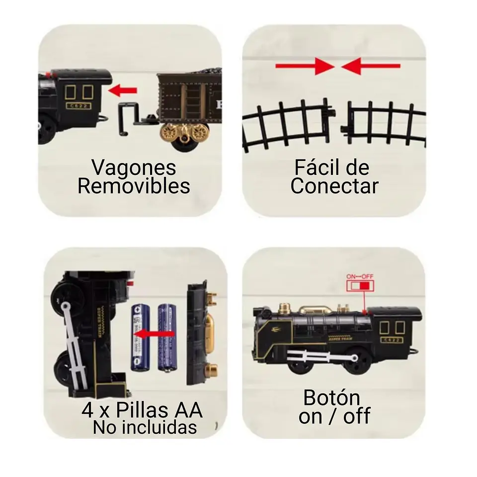 Tren De Juguete Pista 4 Vagones Rescate Luz Sonido Humo 16
