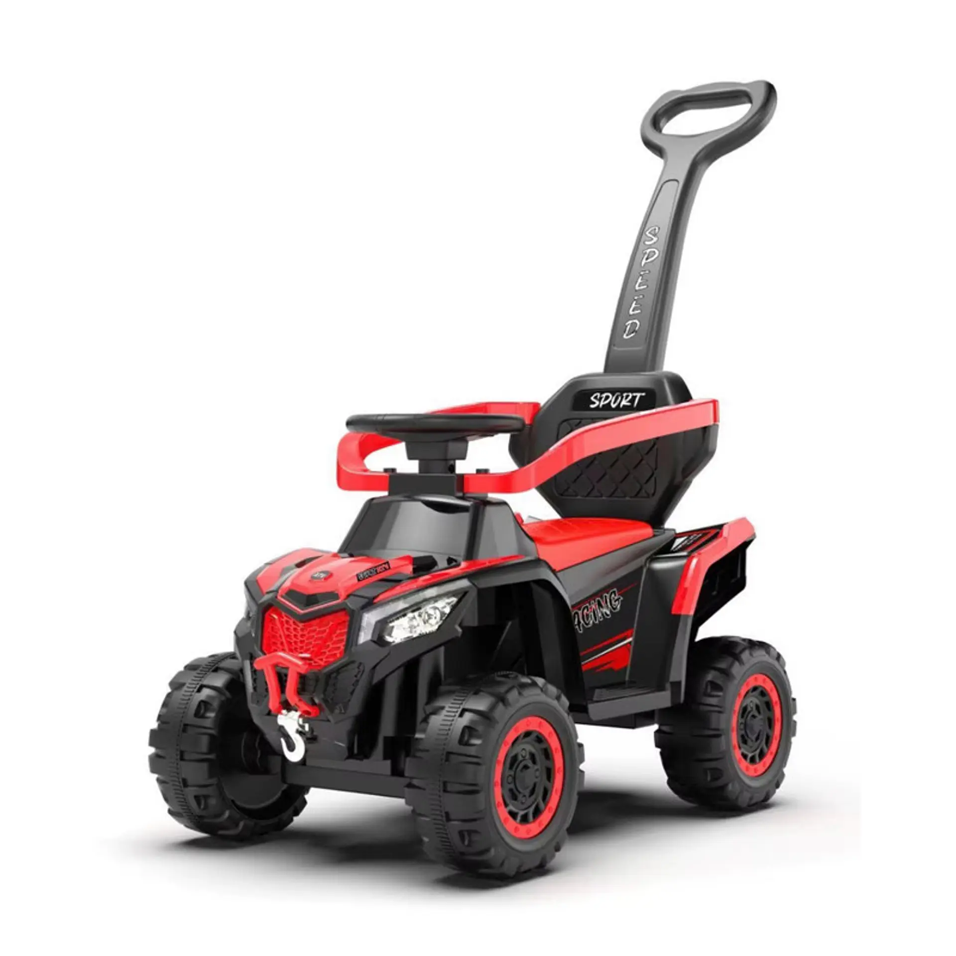 Auto Eléctrico Infantil 3en1 Con Manilla Correpasillo Rojo 1