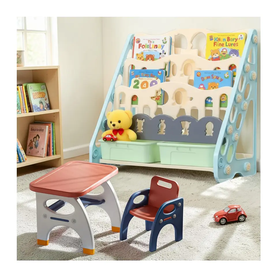 Biblioteca Infantil Estante Organizador Libros Con Cajones 4