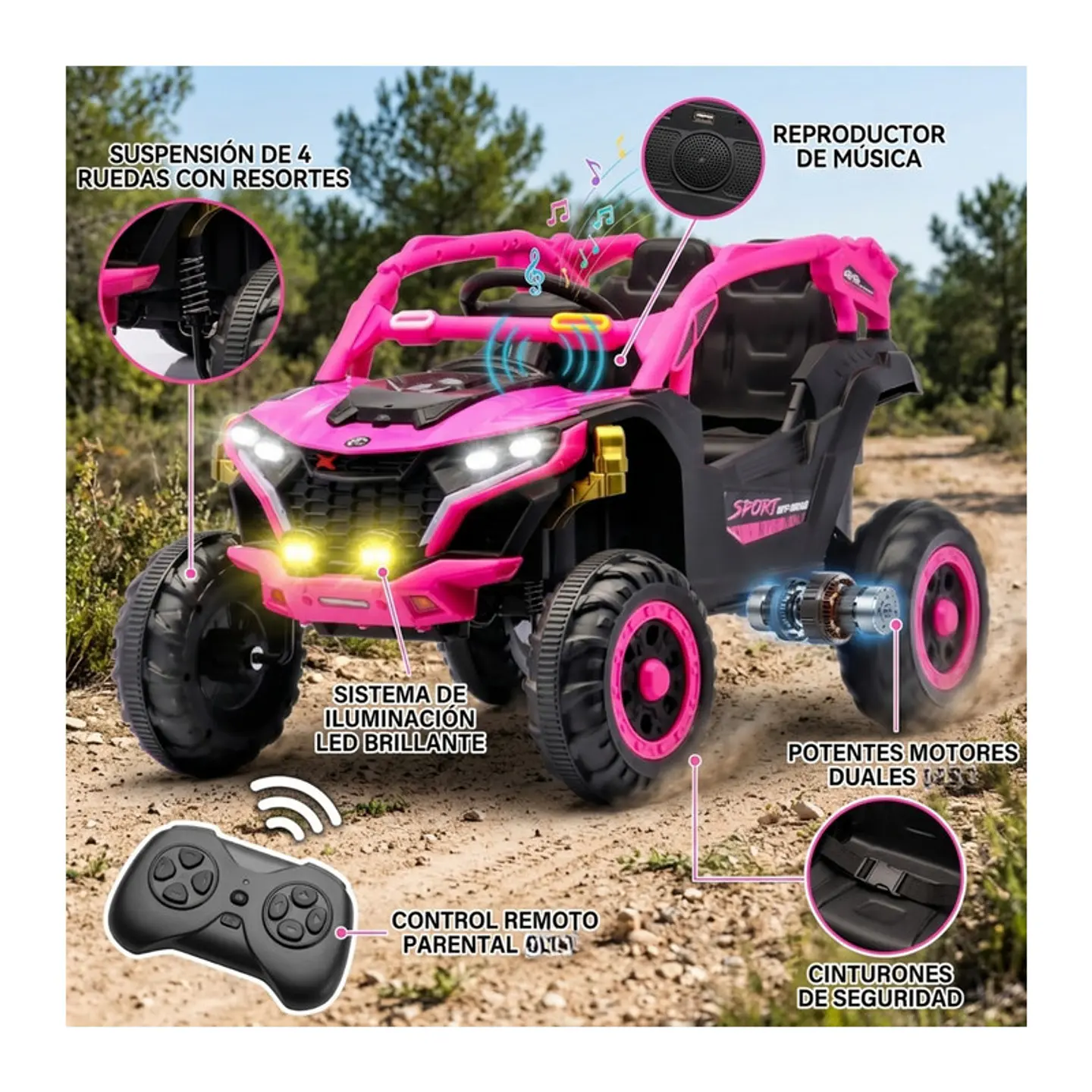 Auto Eléctrico Infantil Buggy Nitro Batería Control Rosado 4