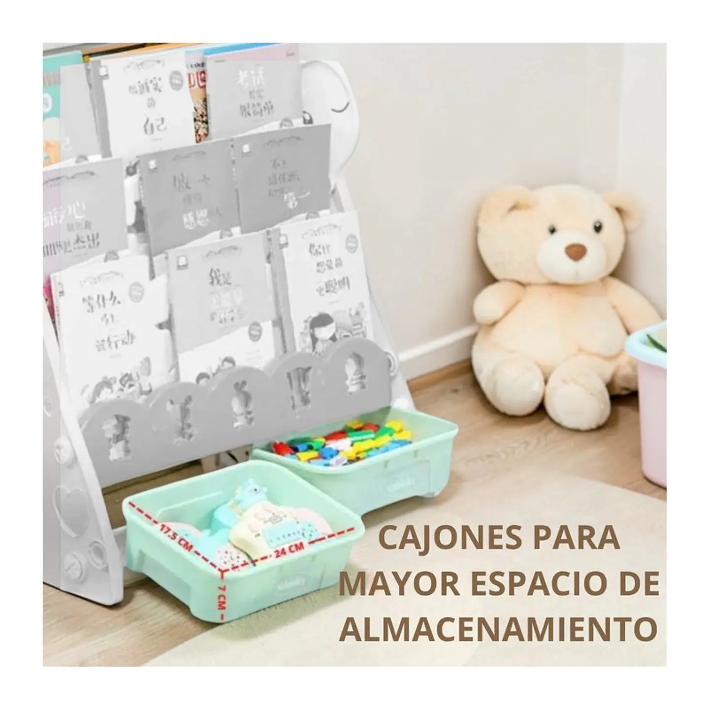 Biblioteca Infantil Estante Organizador Libros Con Cajones 8
