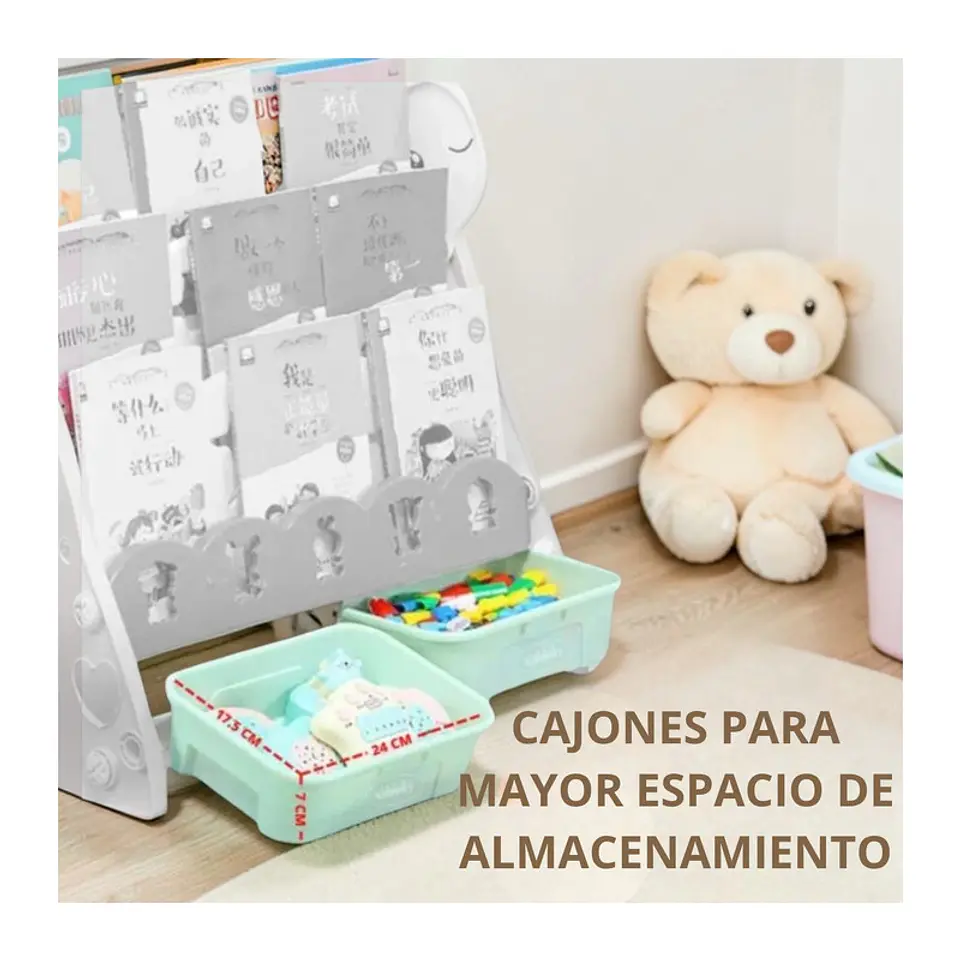 Biblioteca Infantil Estante Organizador Libros Con Cajones 8