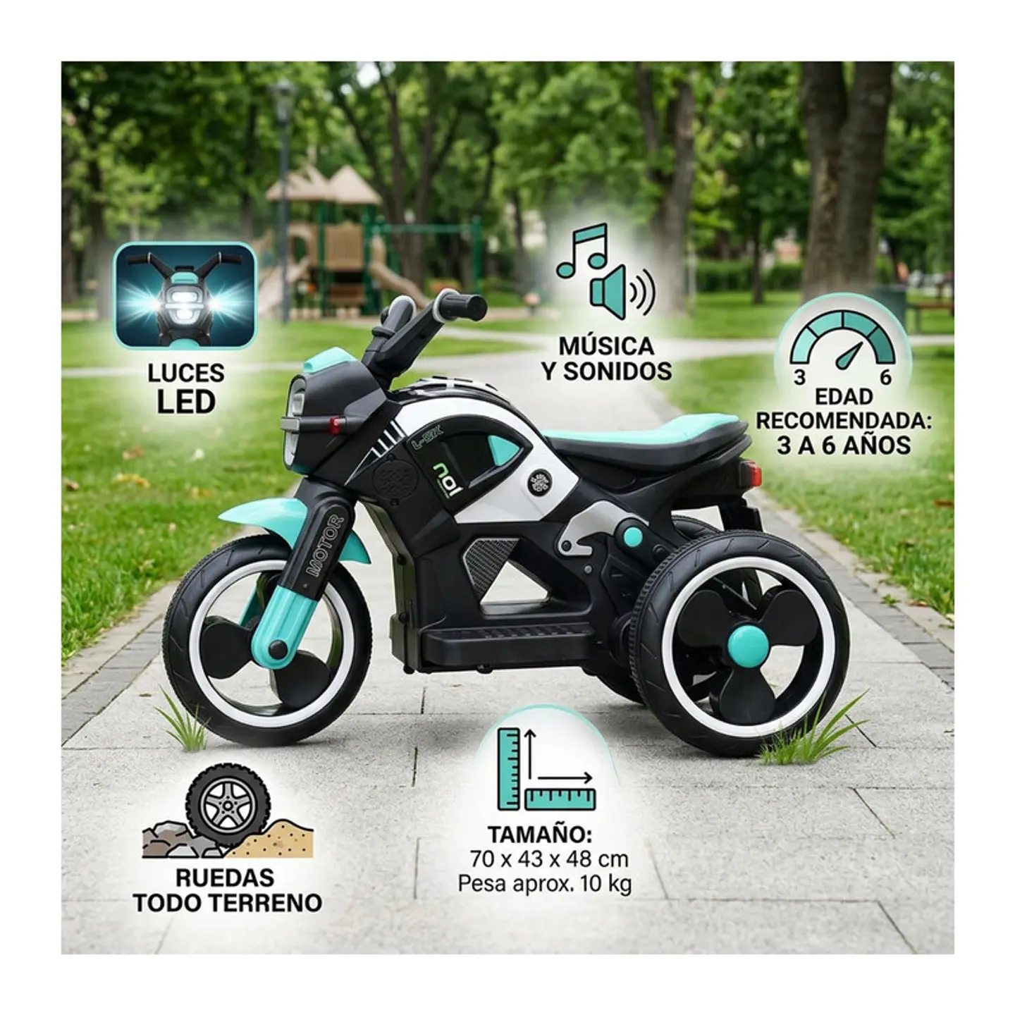 Auto Eléctrico Infantil Moto Beast Batería Turquesa 4