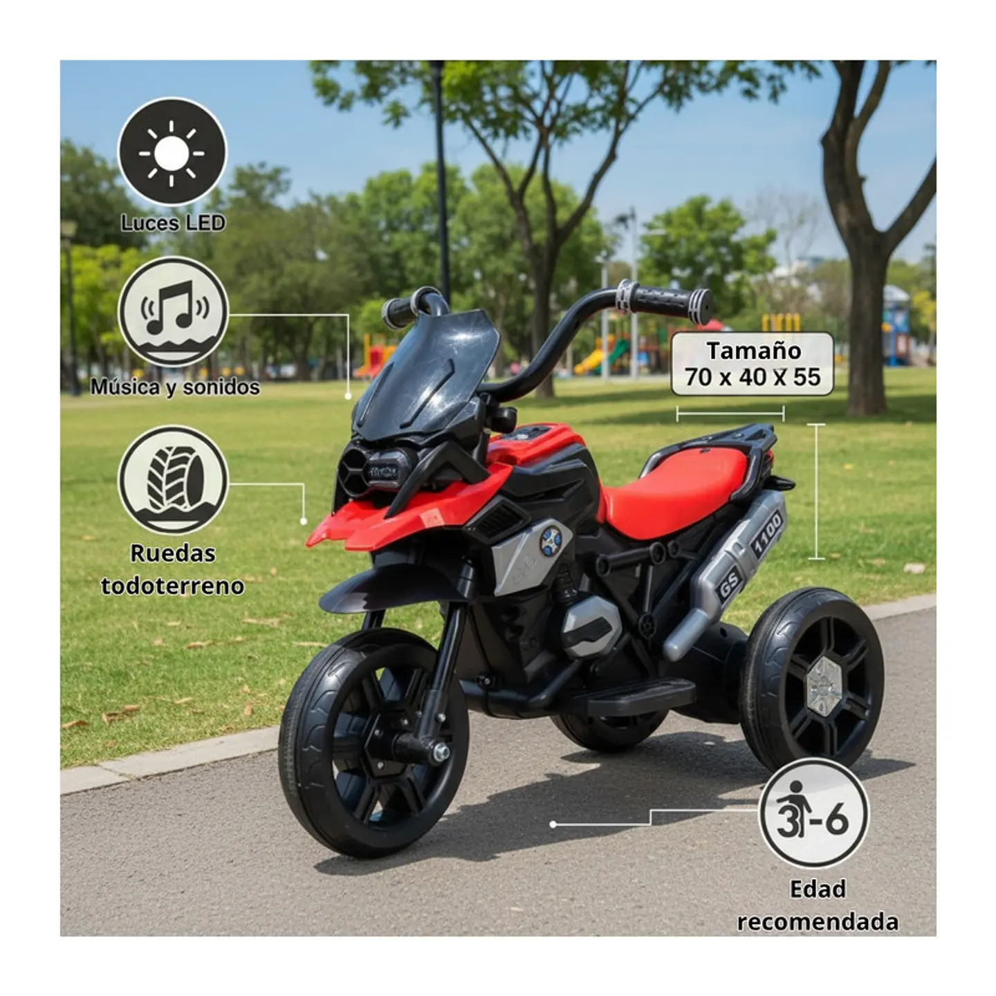 Auto Eléctrico Infantil Moto Racer Batería Roja 4