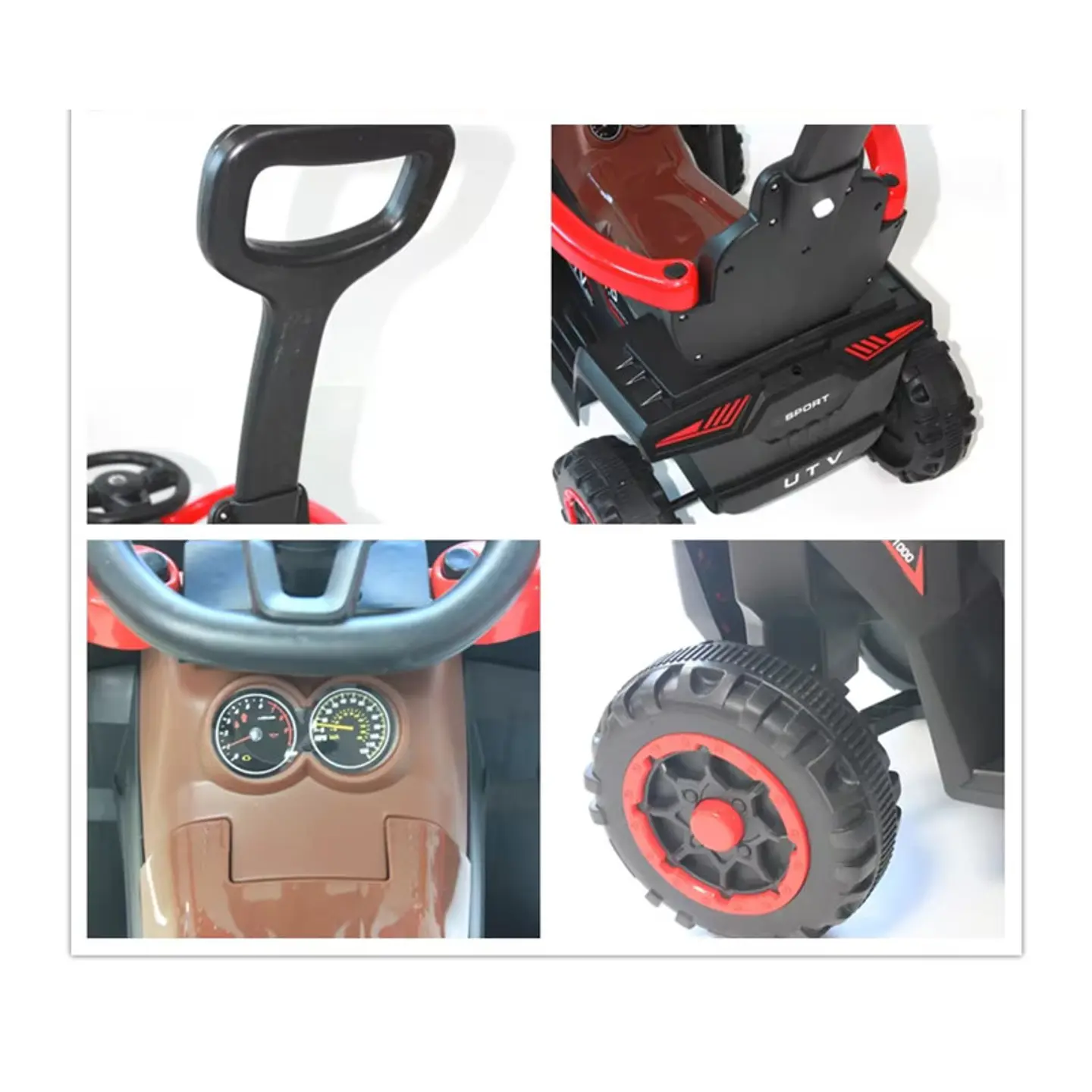 Auto Eléctrico Infantil 3en1 Con Manilla Correpasillo Rojo 8