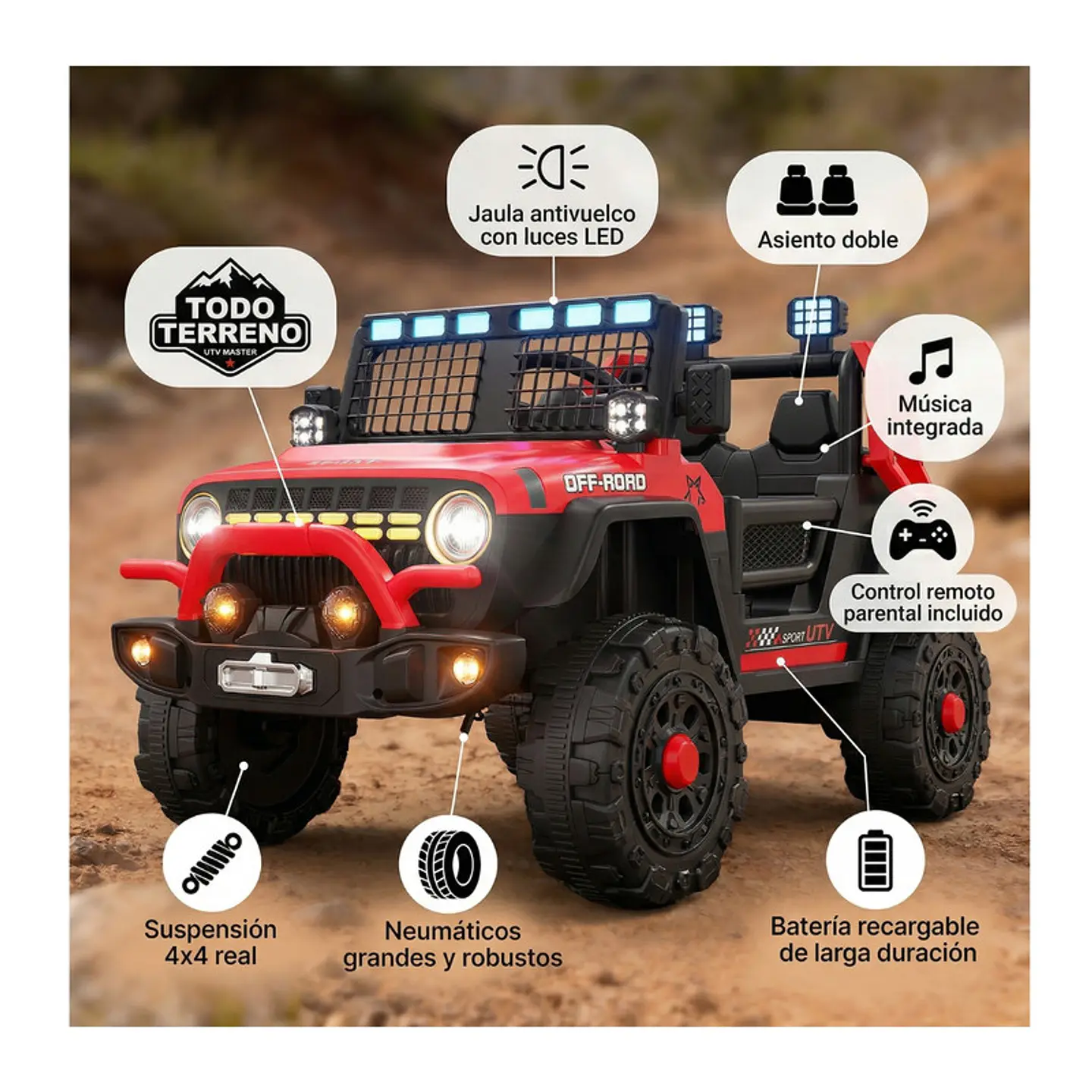 Auto Eléctrico Infantil Jeep Blaze Batería Control Rojo 8