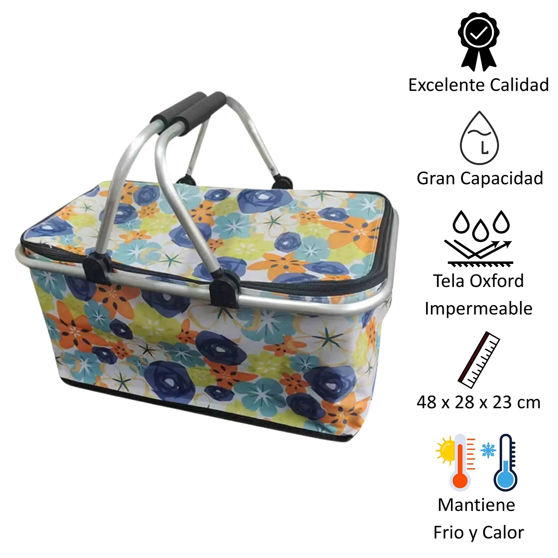 Bolso Termico Plegable  Flores 2  Cooler Canasta Picnic 2