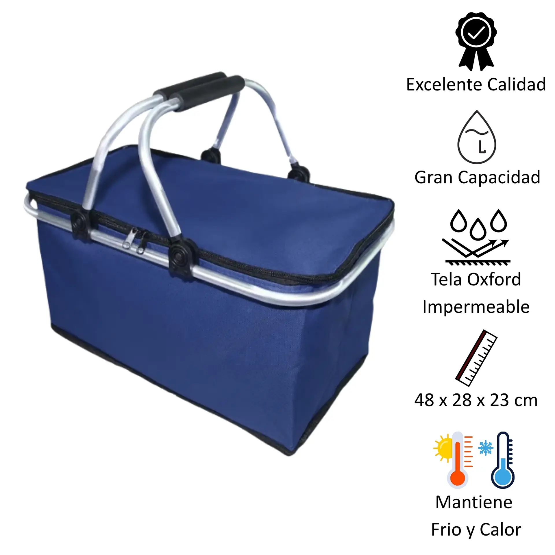 Bolso Termico Plegable Azul Cooler Canasta Picnic 2