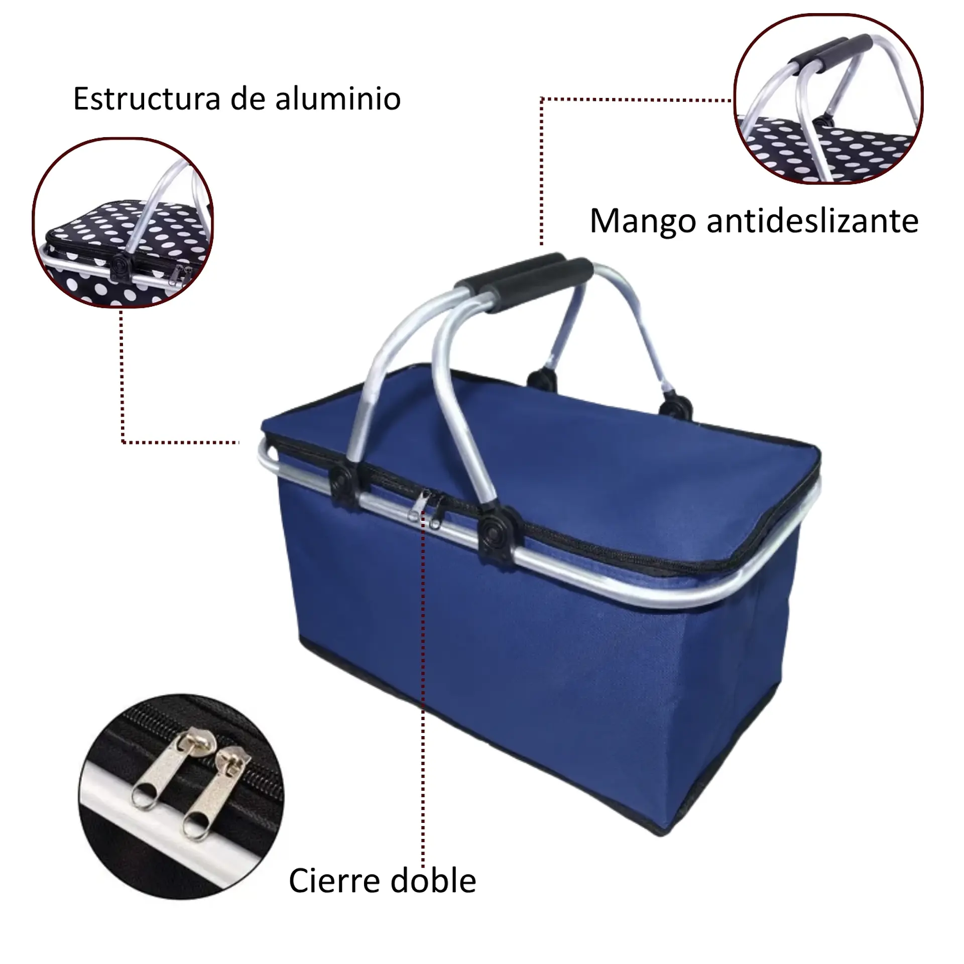Bolso Termico Plegable Azul Cooler Canasta Picnic 3