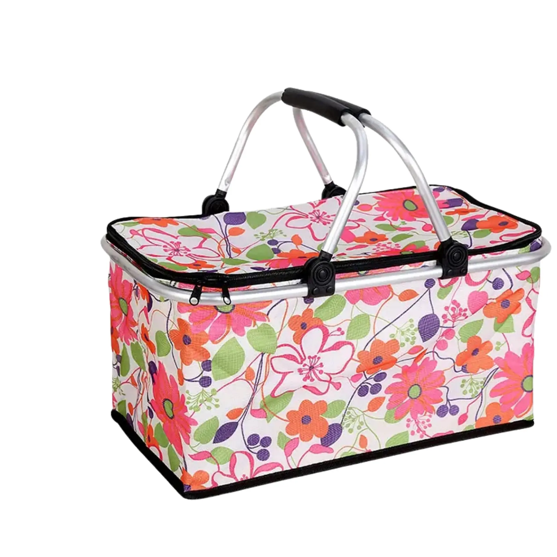 Bolso Termico Plegable Flores Rosa Cooler Canasta Picnic 1