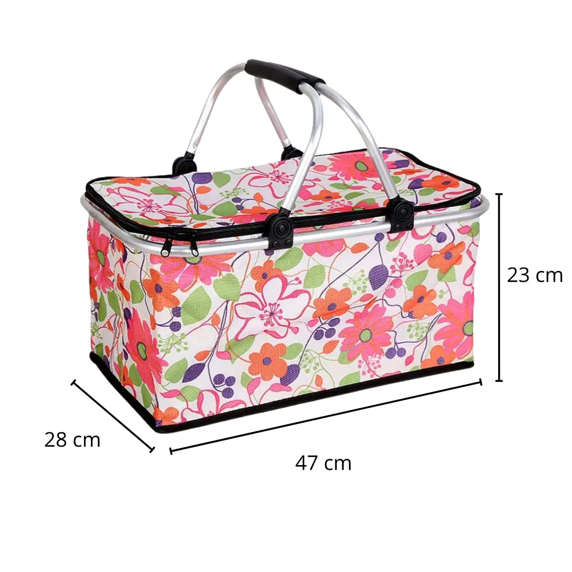 Bolso Termico Plegable Flores Rosa Cooler Canasta Picnic 5