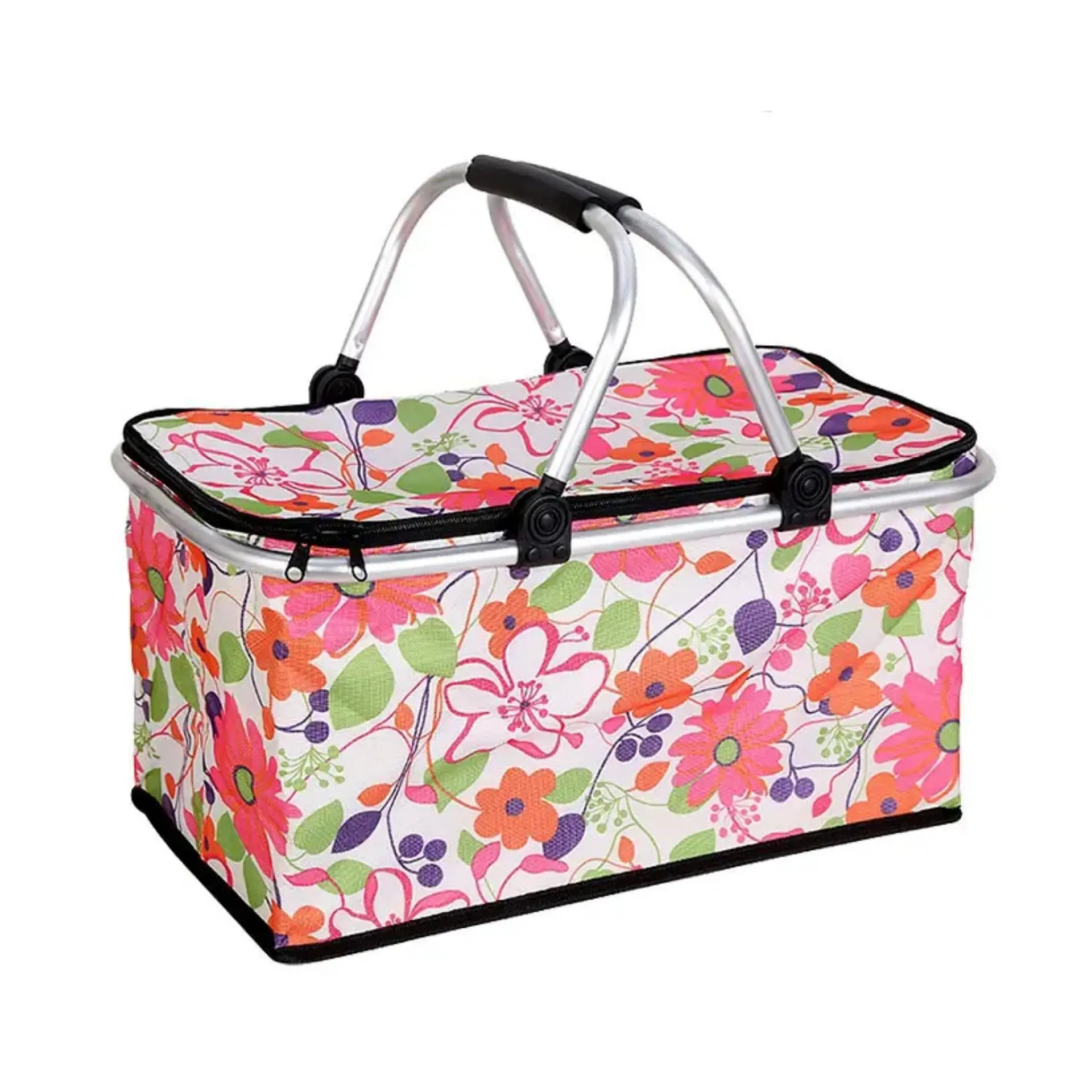 Bolso Termico Plegable Flores Rosa Cooler Canasta Picnic 6