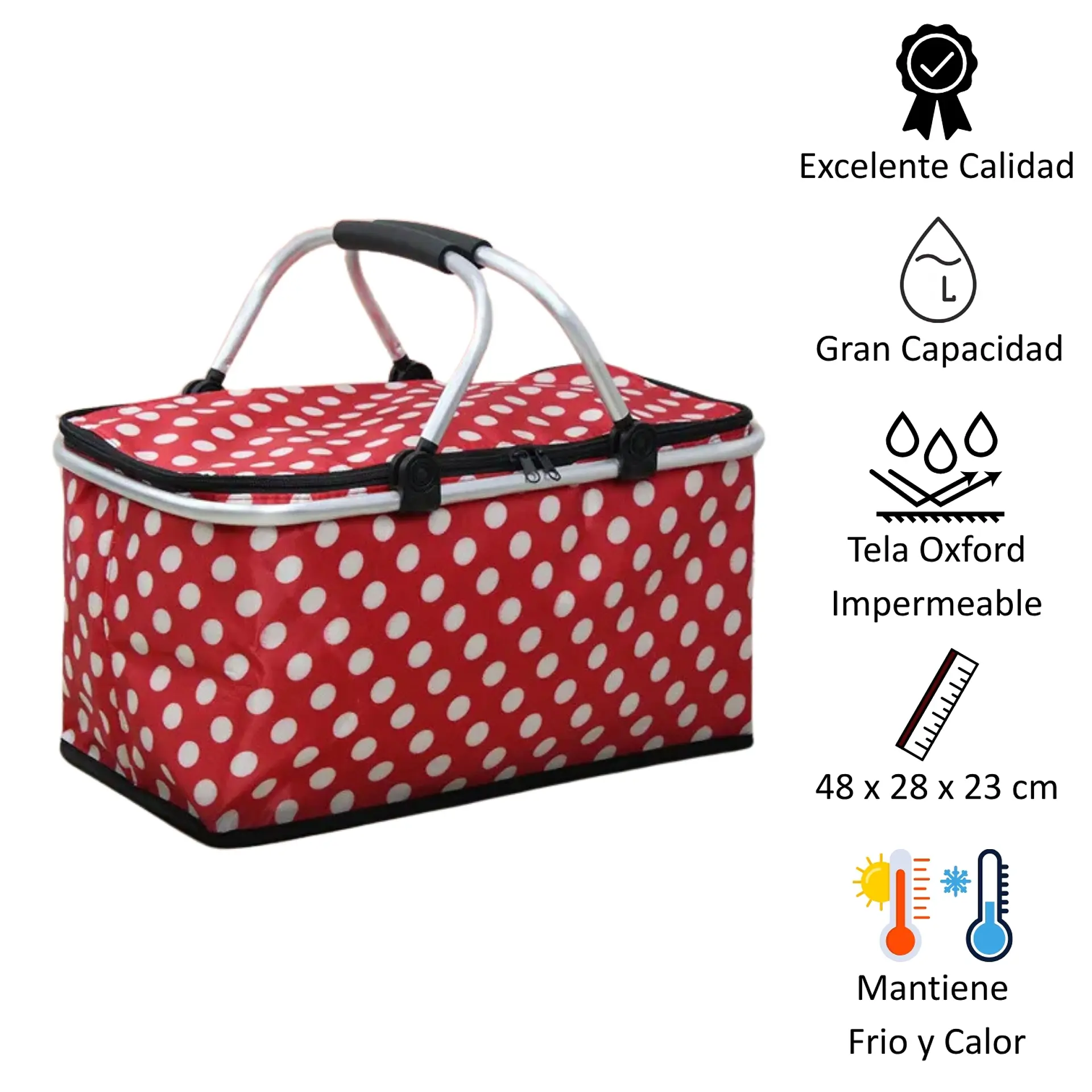 Bolso Termico Plegable Puntos Rojos Cooler Canasta Picnic 3