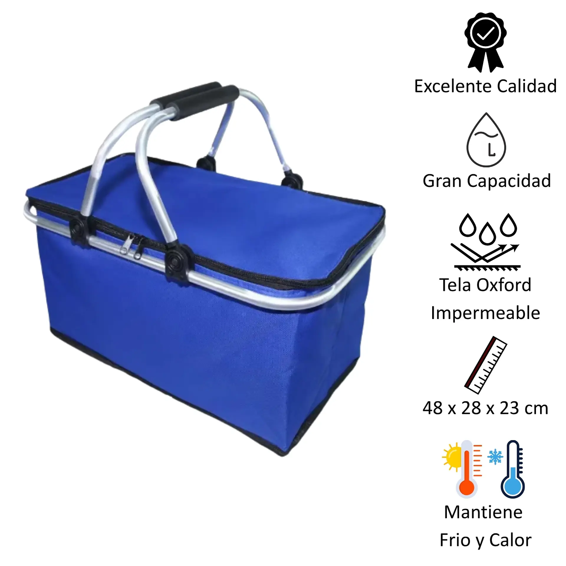 Bolso Termico Plegable Azul Rey Cooler Canasta Picnic 6