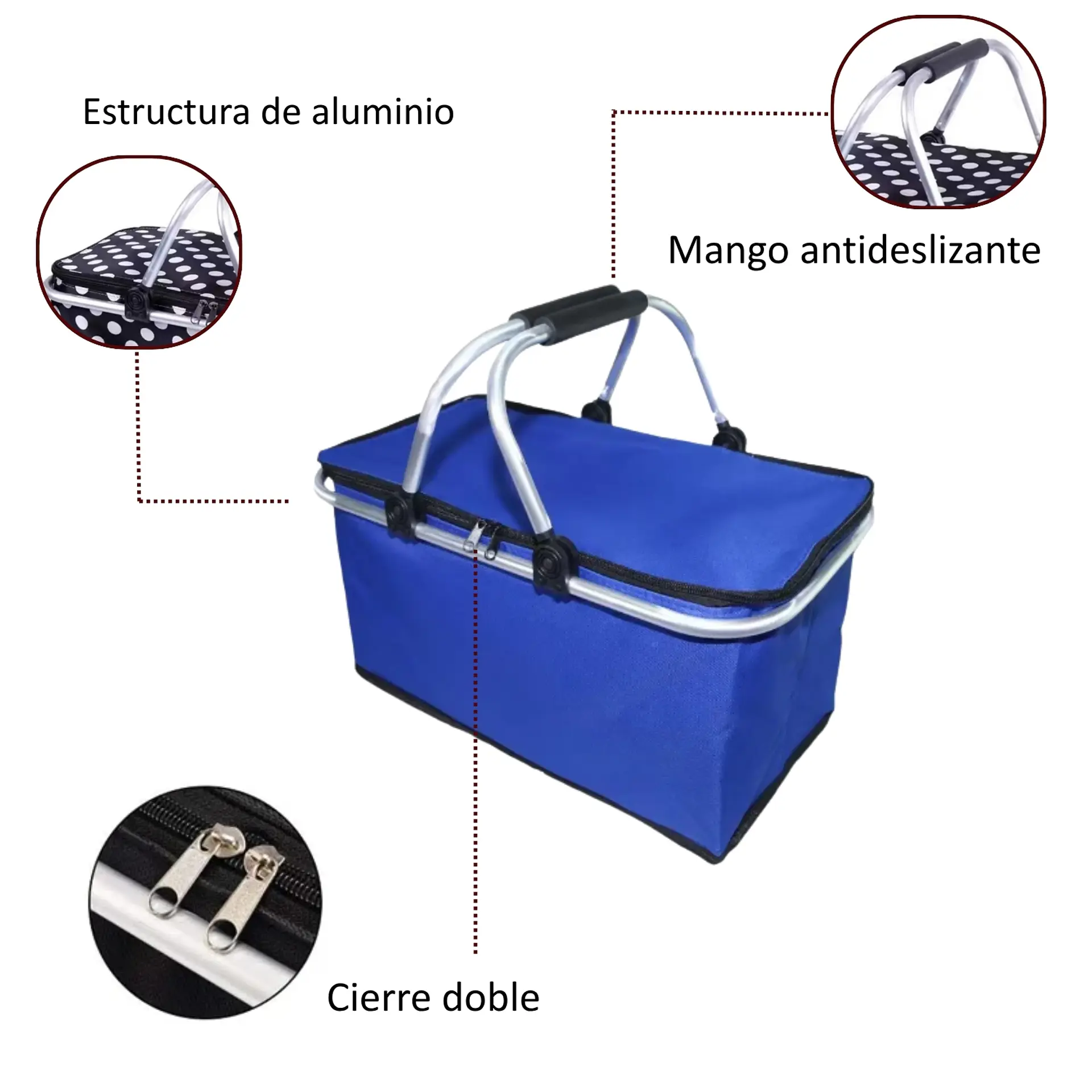 Bolso Termico Plegable Azul Rey Cooler Canasta Picnic 7