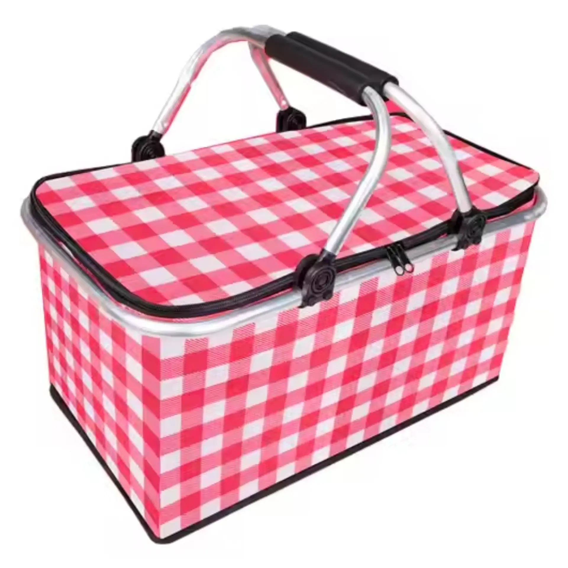 Bolso Termico Plegable Cuadros Rojos Cooler Canasta Picnic 1