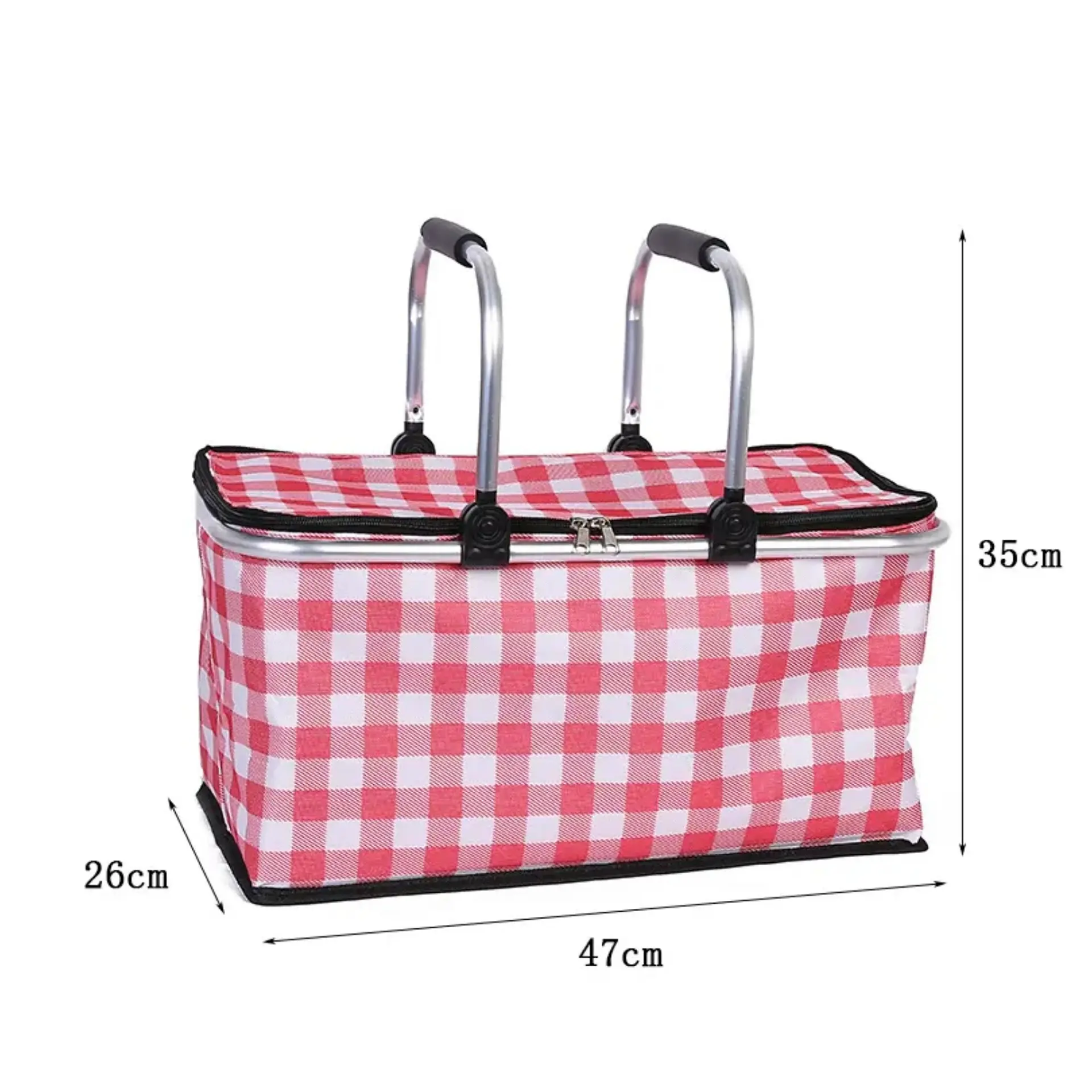 Bolso Termico Plegable Cuadros Rojos Cooler Canasta Picnic 4