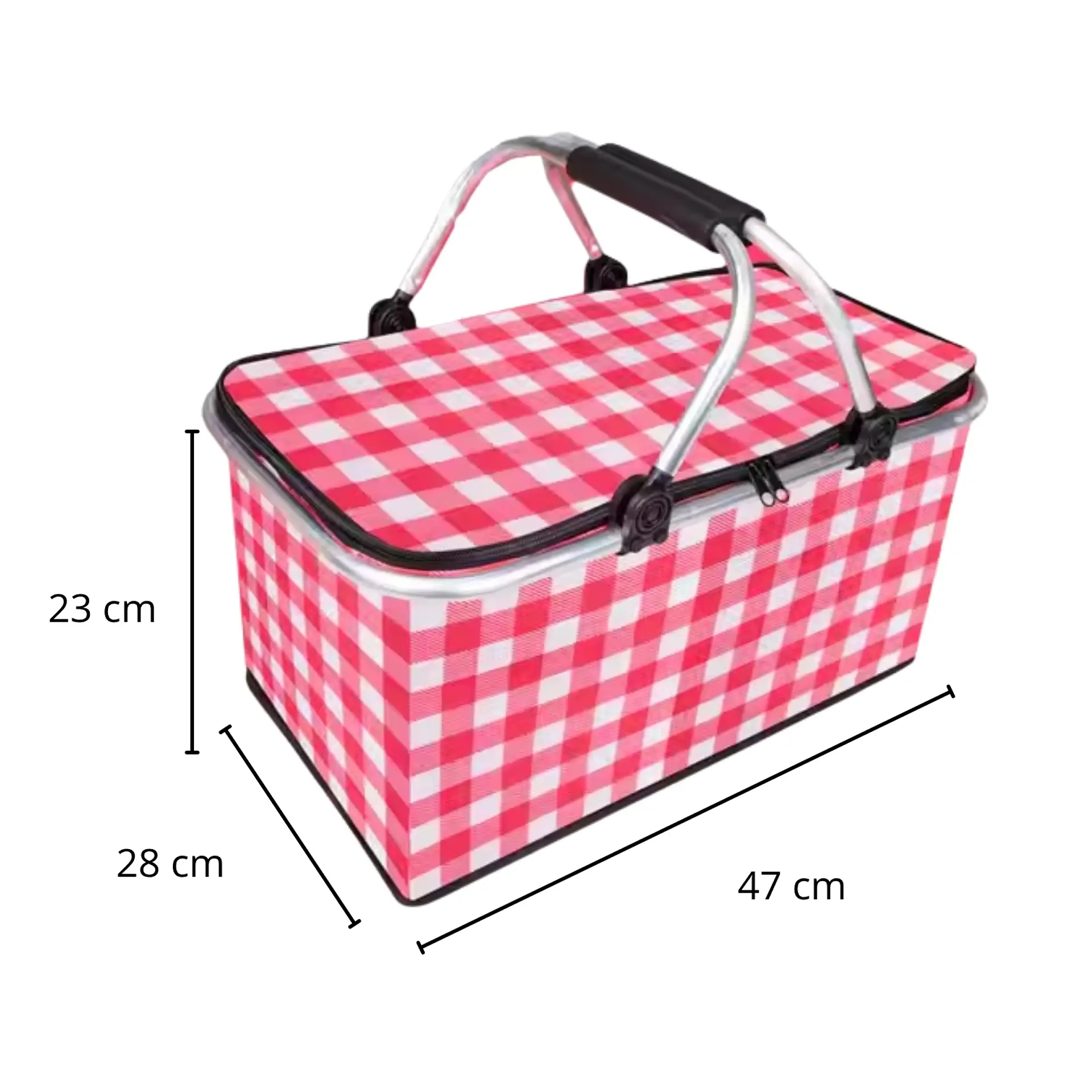 Bolso Termico Plegable Cuadros Rojos Cooler Canasta Picnic 6
