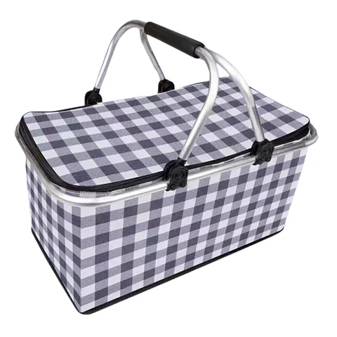 Bolso Termico Plegable Cuadros Negros Cooler Canasta Picnic