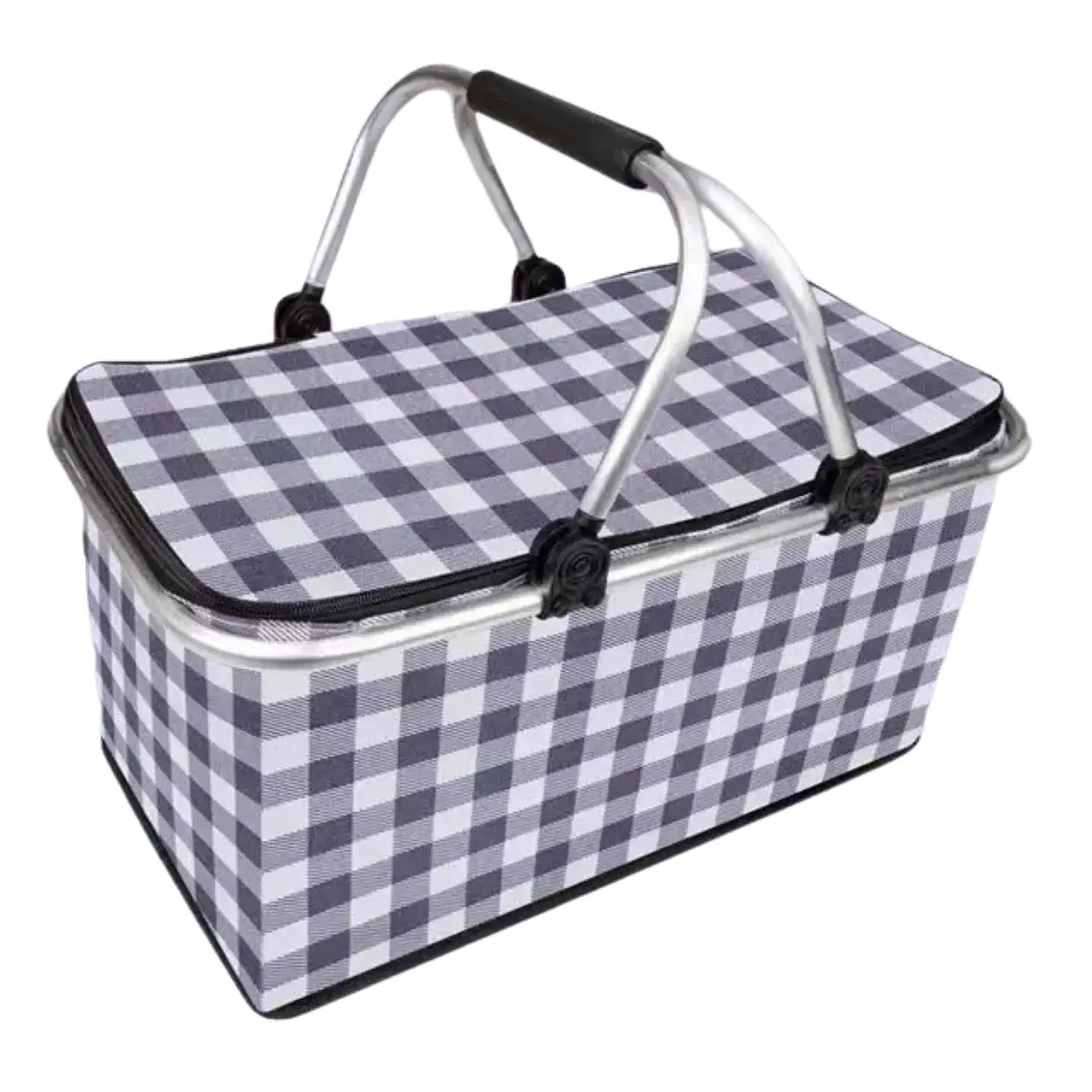 Bolso Termico Plegable Cuadros Negros Cooler Canasta Picnic 1