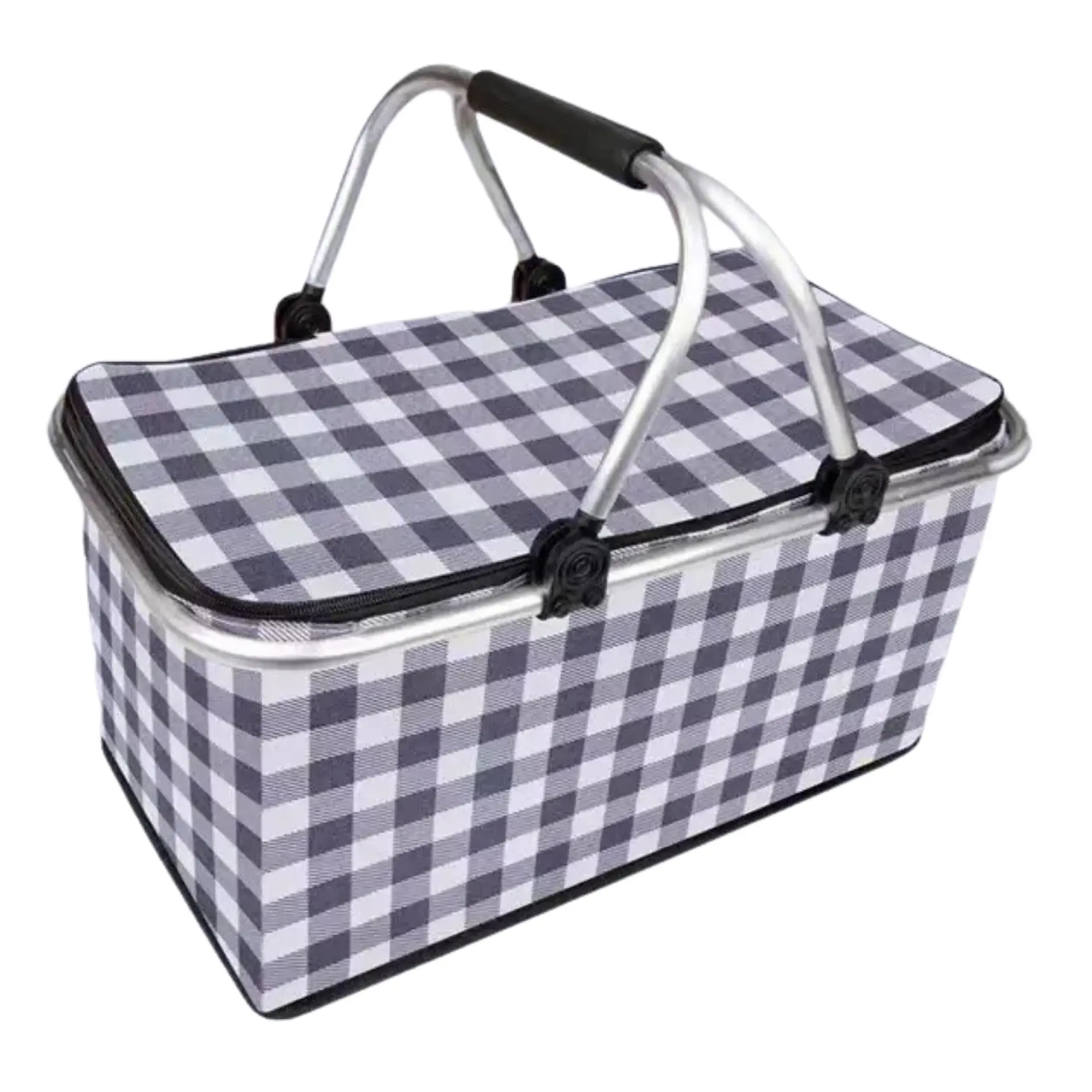 Bolso Termico Plegable Cuadros Negros Cooler Canasta Picnic 1