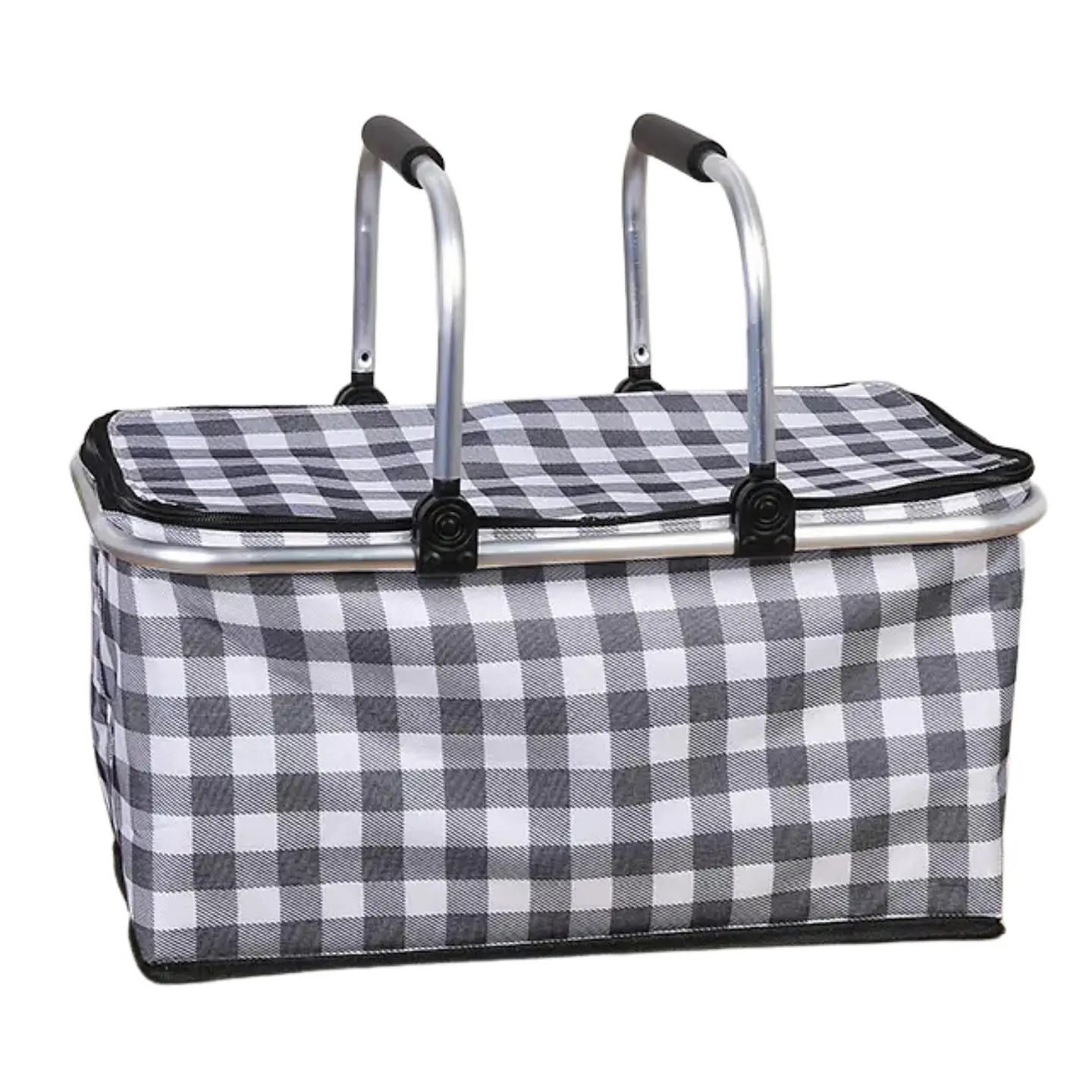 Bolso Termico Plegable Cuadros Negros Cooler Canasta Picnic 3