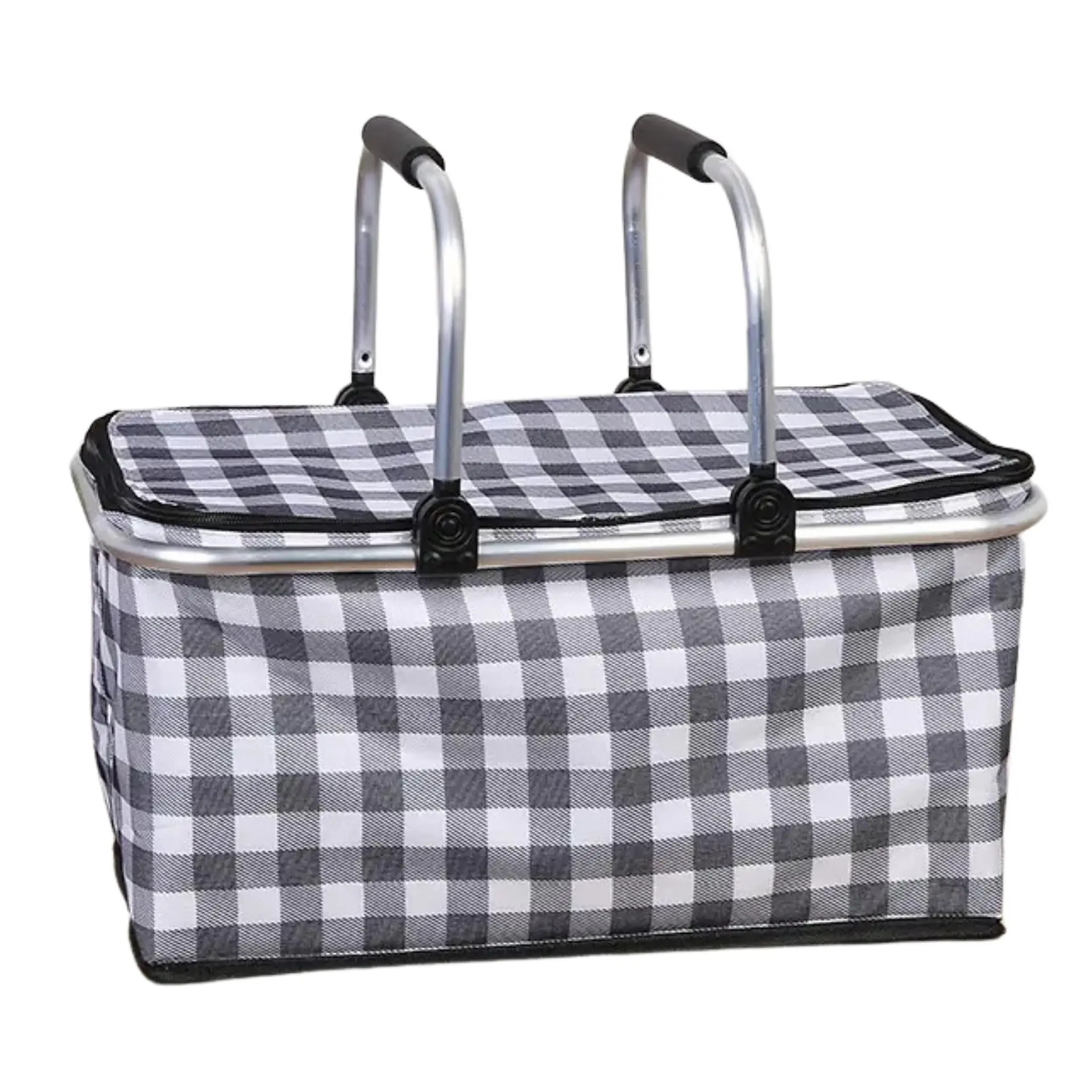 Bolso Termico Plegable Cuadros Negros Cooler Canasta Picnic 3