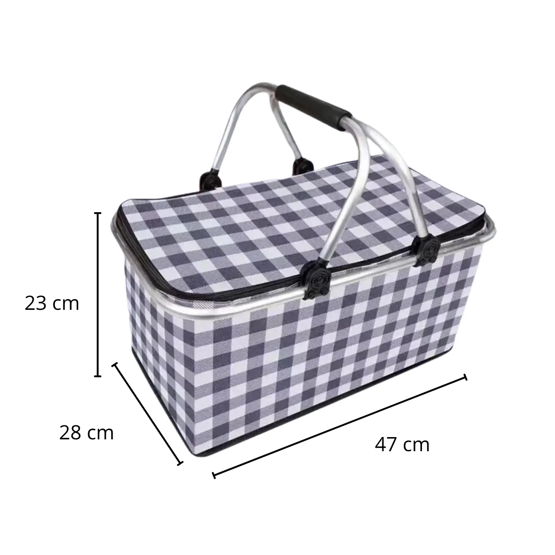 Bolso Termico Plegable Cuadros Negros Cooler Canasta Picnic 6
