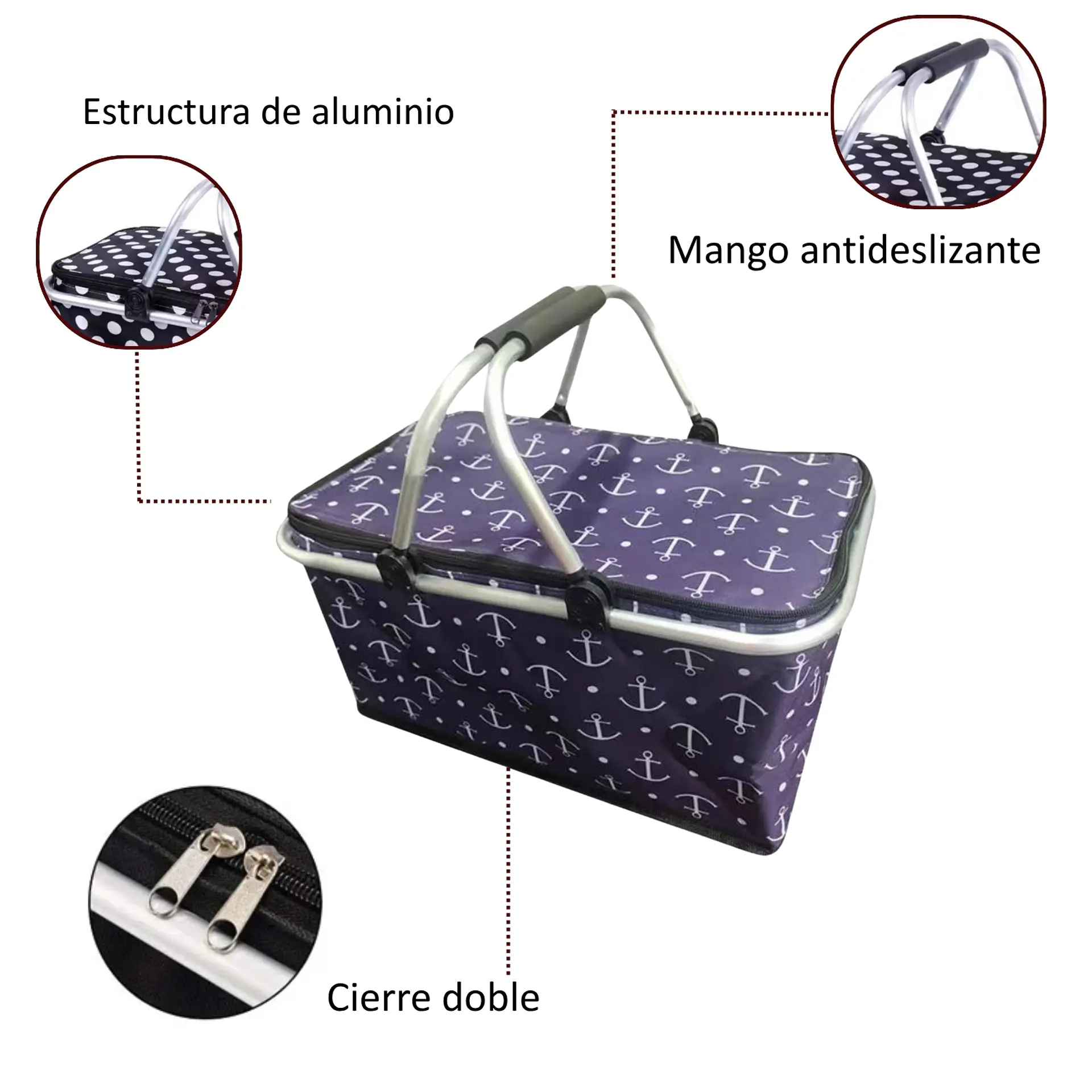 Bolso Termico Plegable Anclas  Cooler Canasta Picnic 3