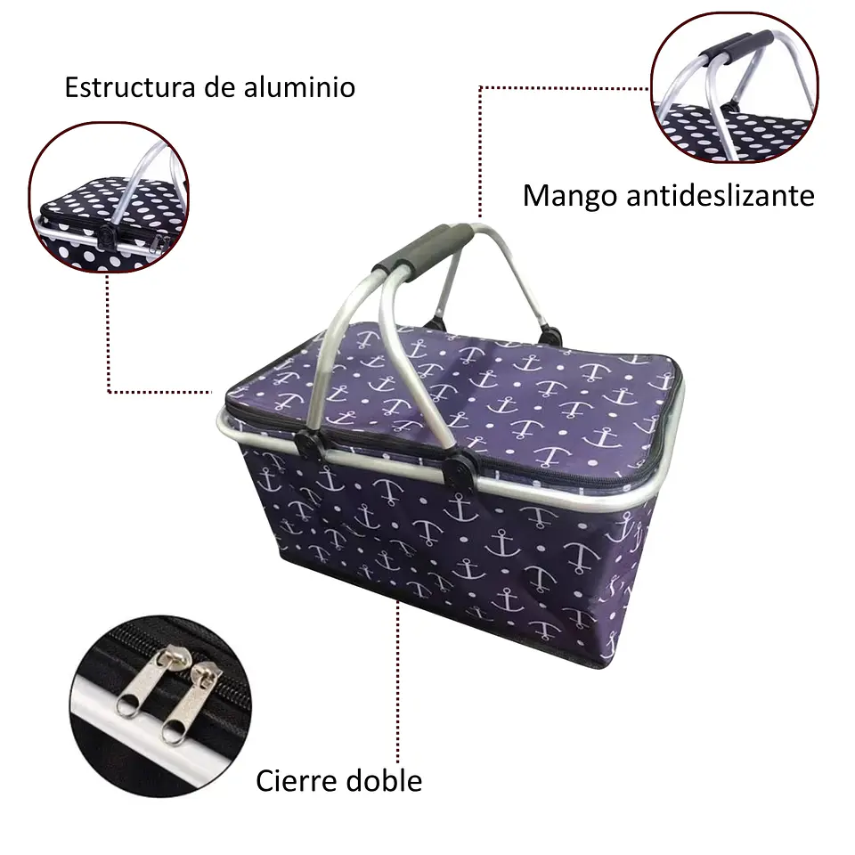 Bolso Termico Plegable Anclas  Cooler Canasta Picnic 3