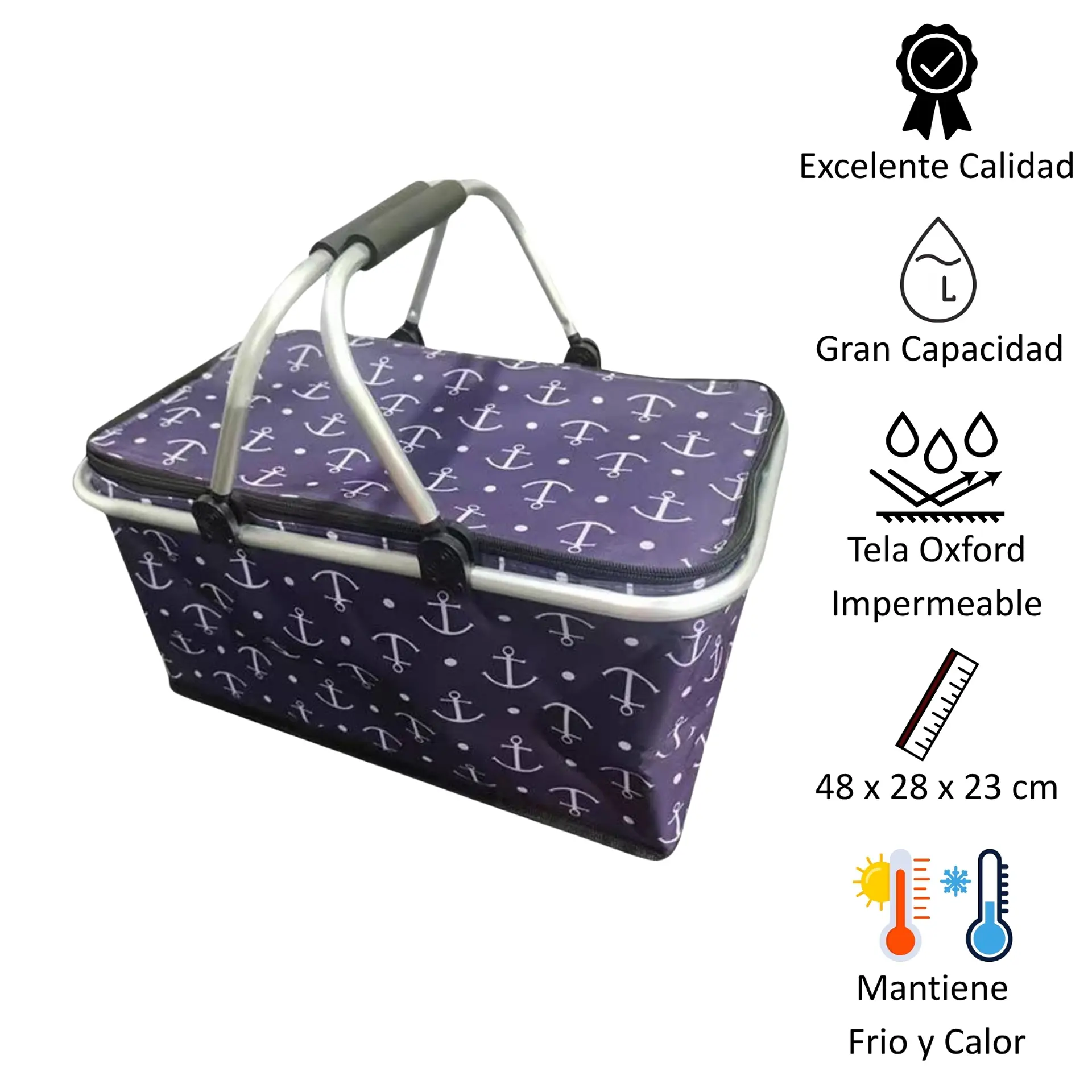 Bolso Termico Plegable Anclas  Cooler Canasta Picnic 5