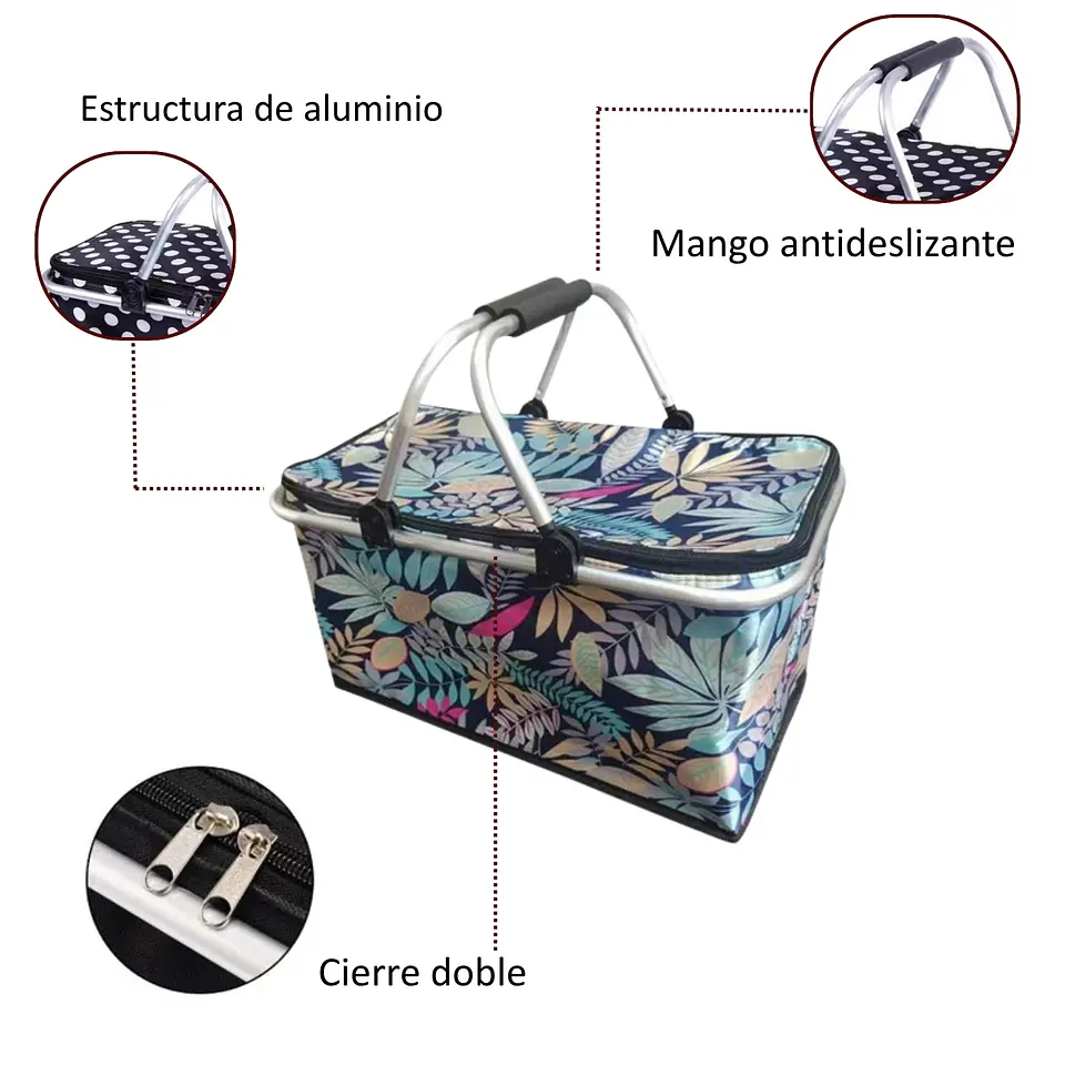 Bolso Termico Plegable  Flores Cooler Canasta Picnic 3