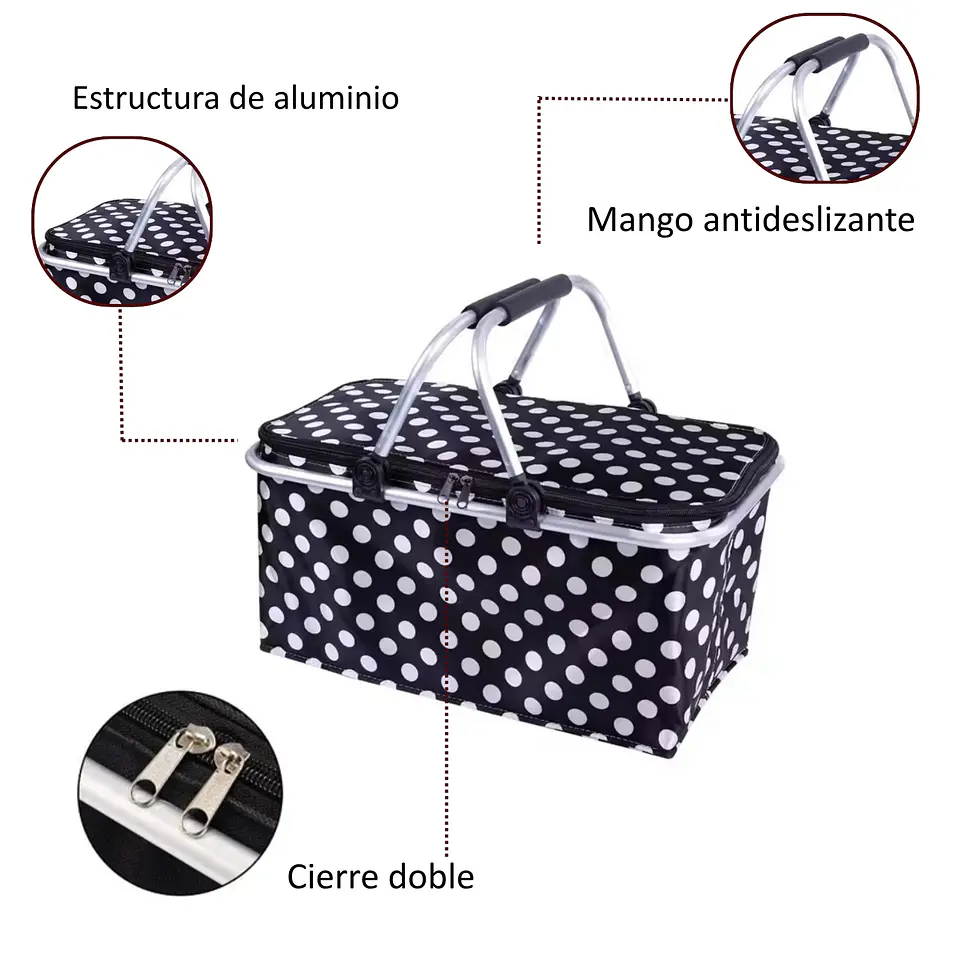 Bolso Termico Plegable  Puntos Cooler Canasta Picnic 4