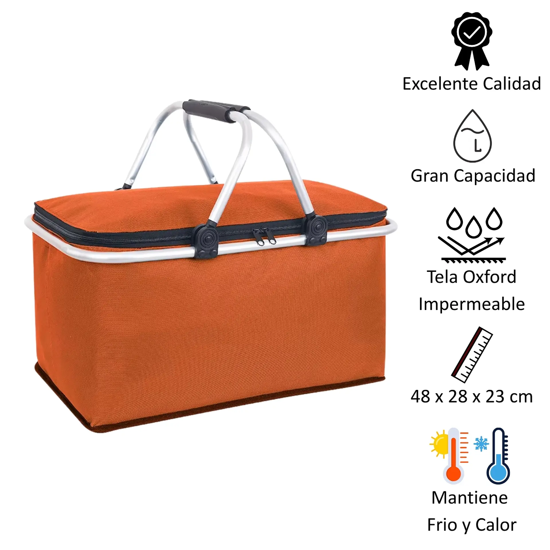 Bolso Termico Plegable Naranja Cooler Canasta Picnic 5