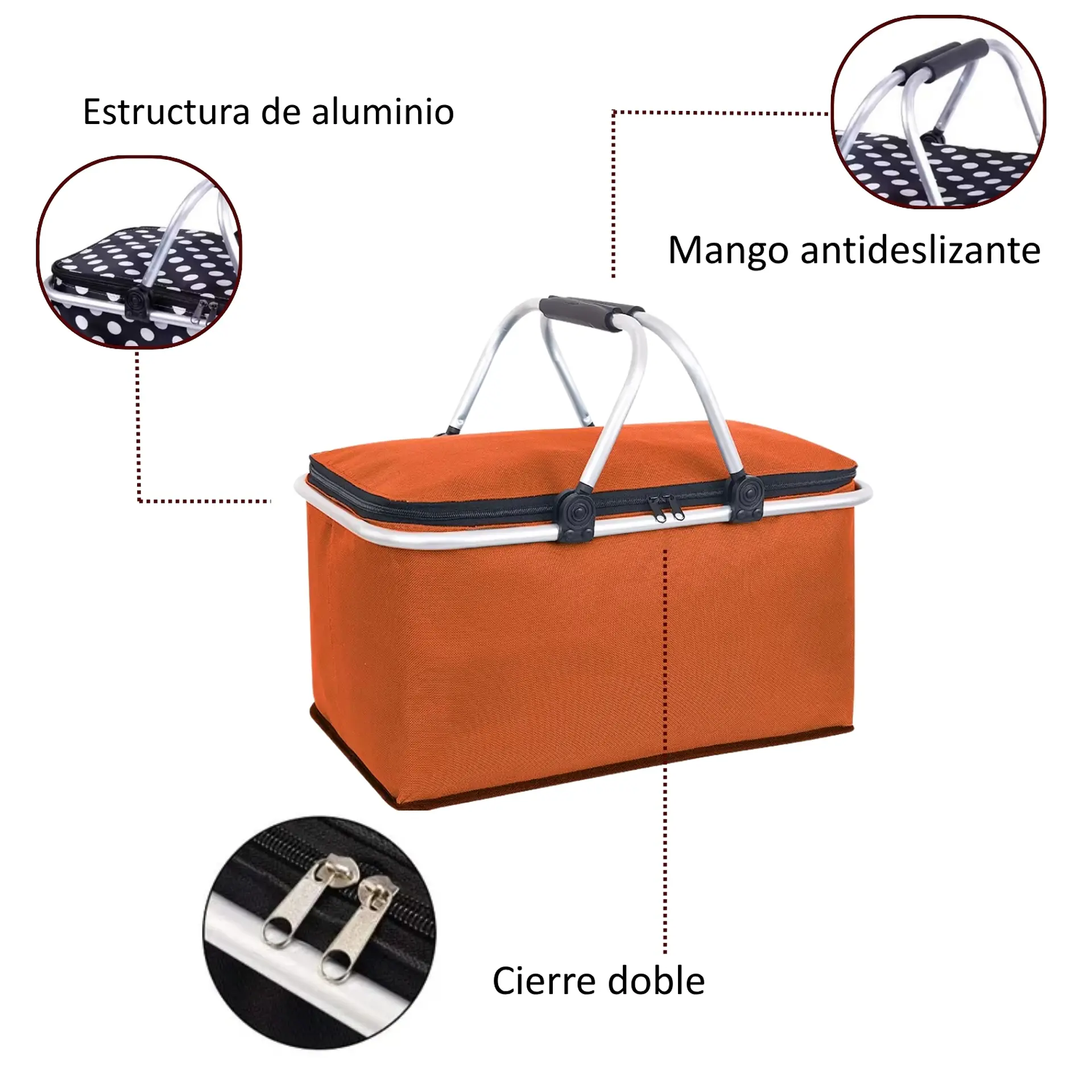 Bolso Termico Plegable Naranja Cooler Canasta Picnic 6