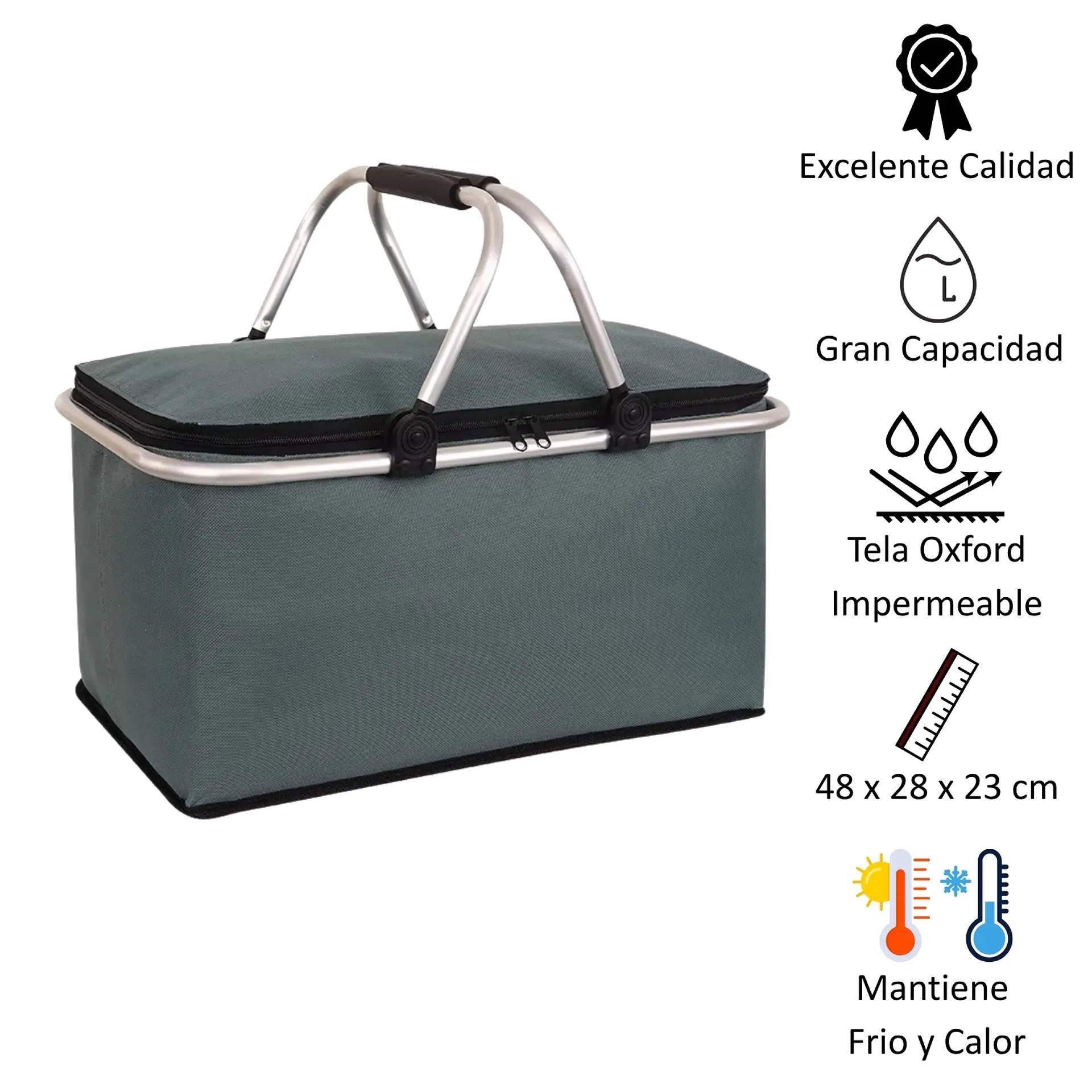 Bolso Termico Plegable Gris Cooler Canasta Picnic 6
