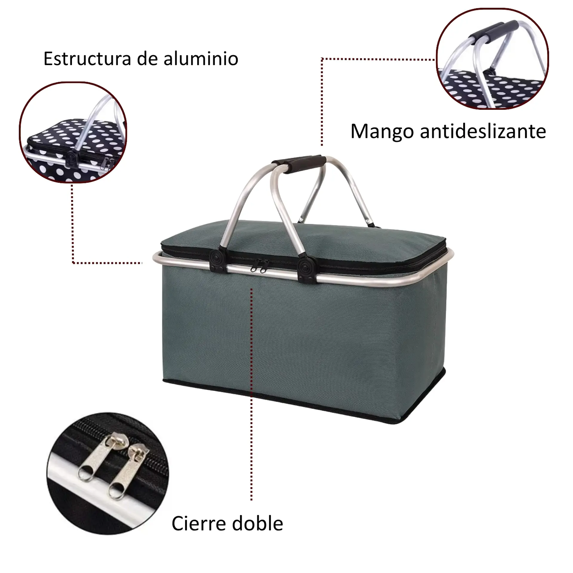Bolso Termico Plegable Gris Cooler Canasta Picnic 5
